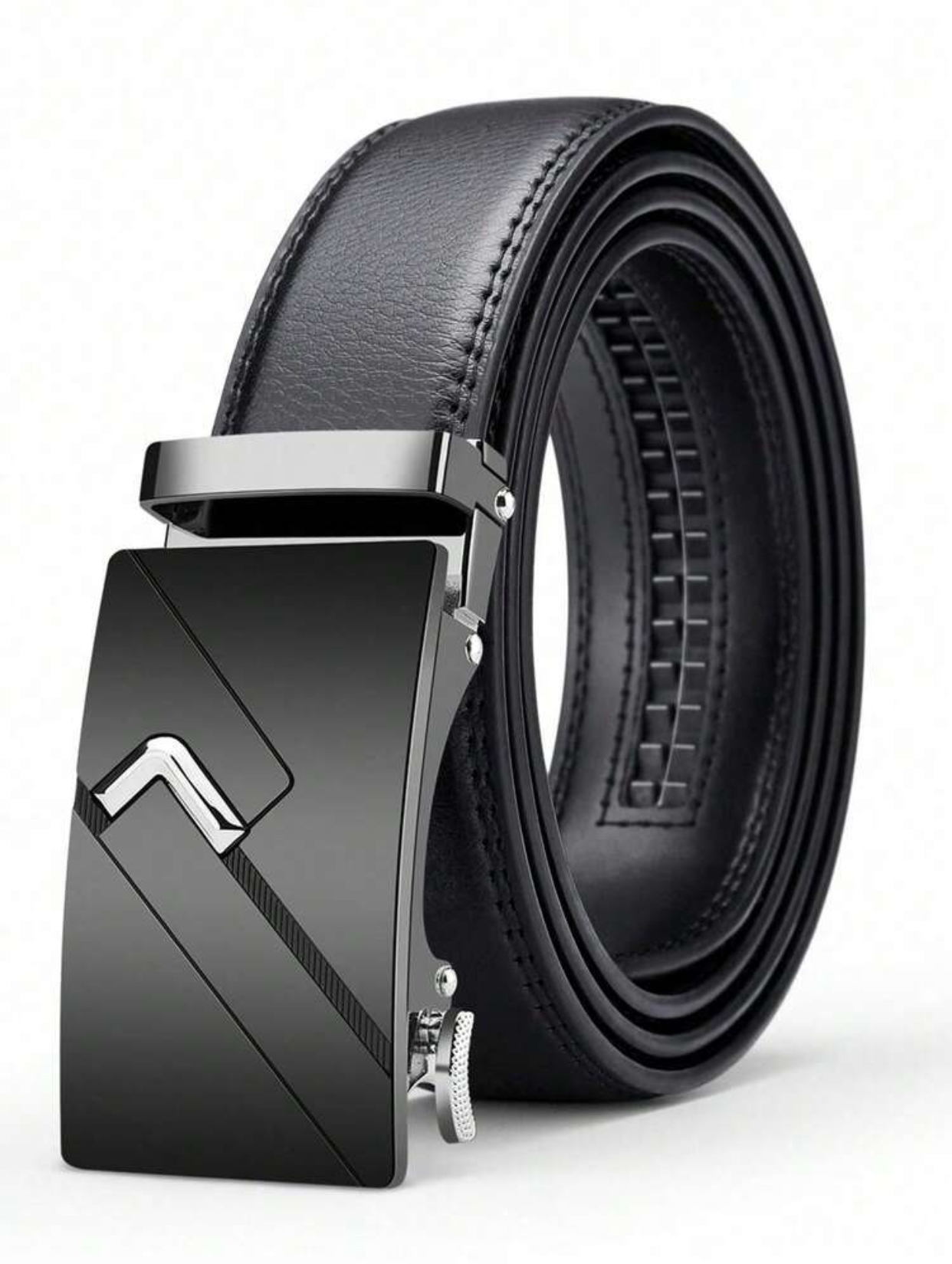 Sleek Men's Professional Black Leather Automatic Belt with Matte Black Plaque Buckle 2