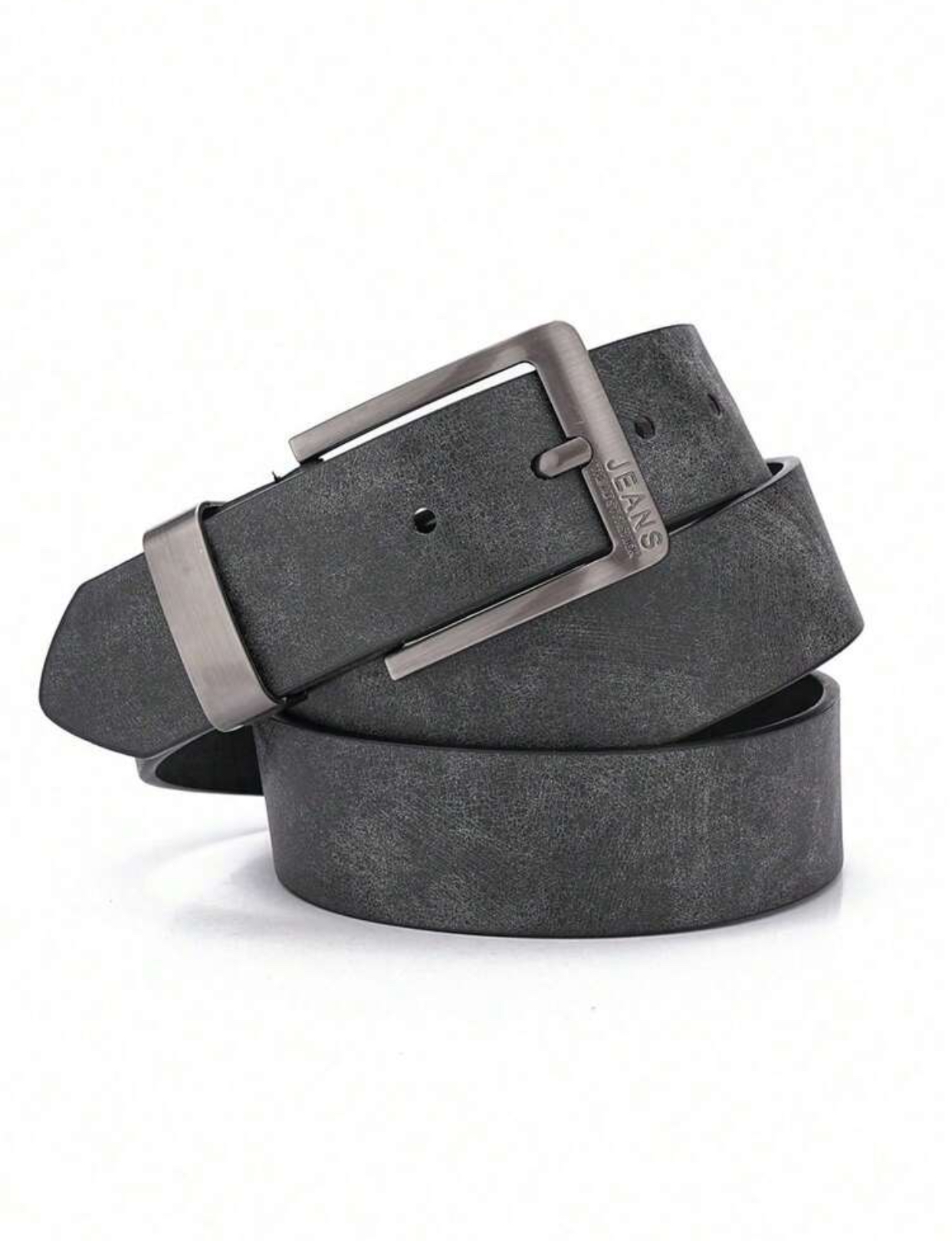 Vintage Distressed Brown Suede Belt with Embossed "JEANS" Typography Buckle