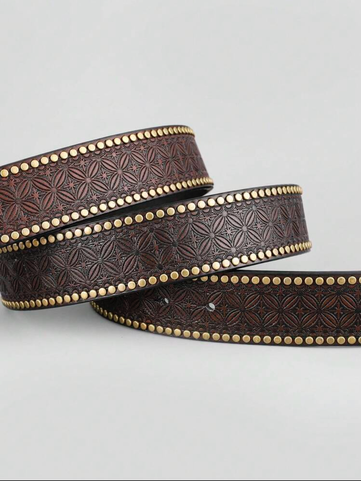 Western Cowboy Dark Brown Leather Belt with Ornate Longhorn Bull Brass Buckle 3