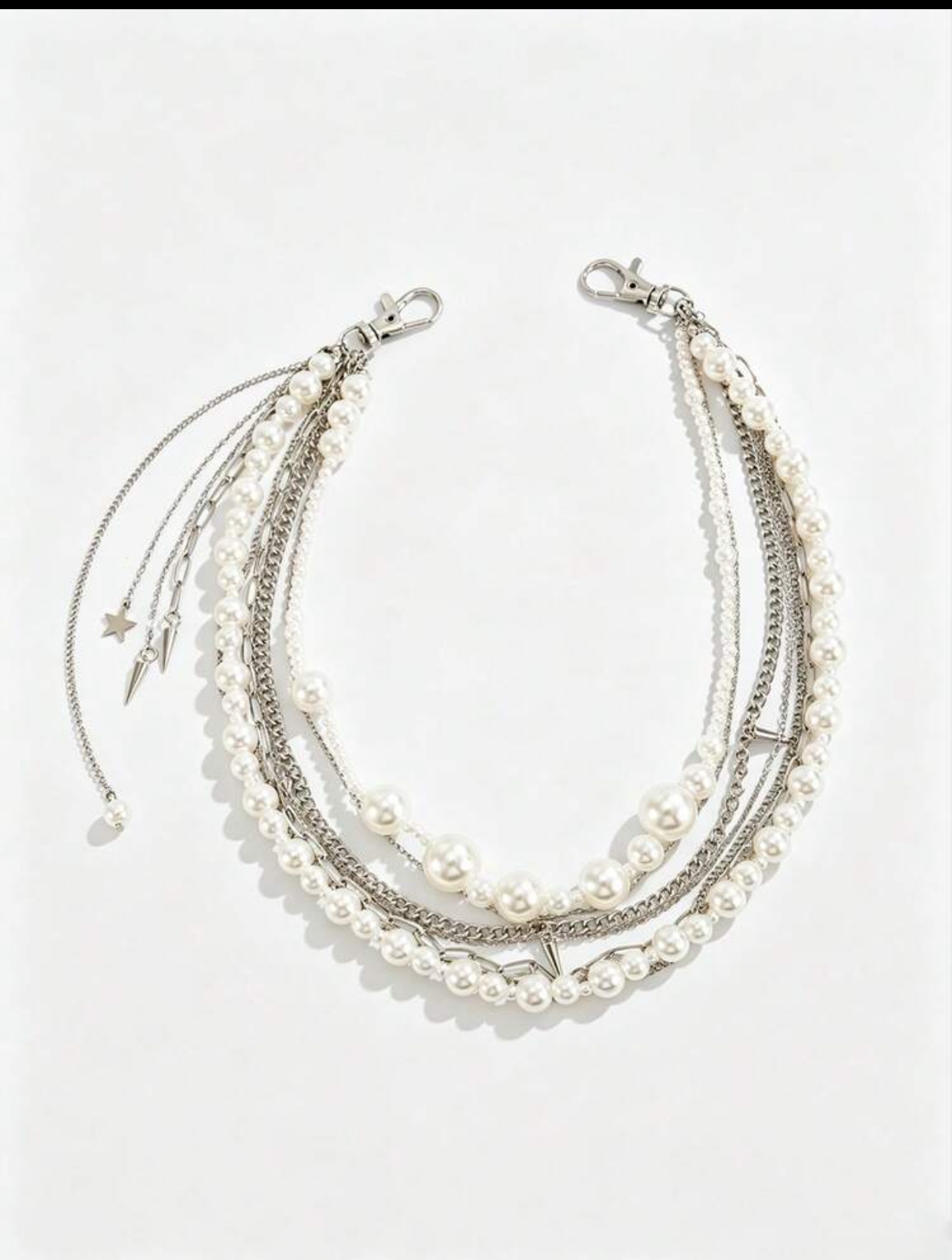 Streetwear Layered Faux Pearl and Silver-Tone Link Mixed Media Multi-Strand Trousers Pocket Chain 2