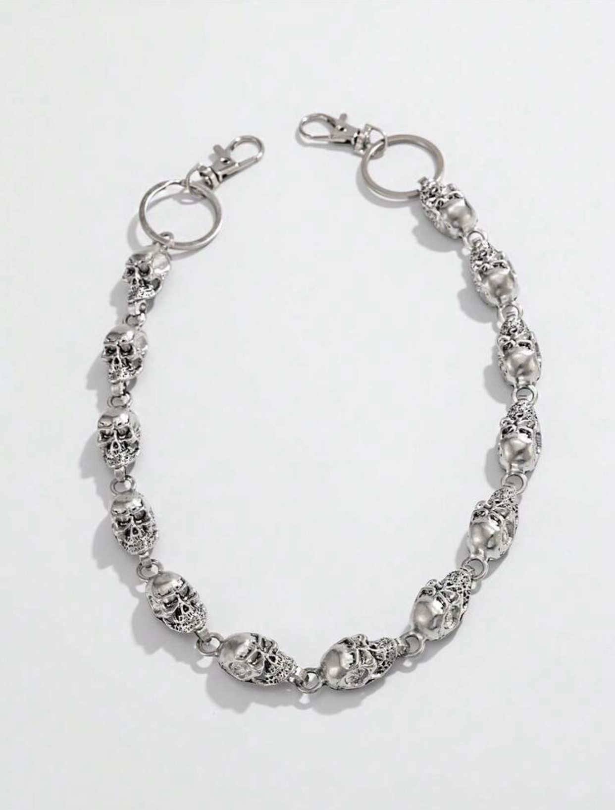 Heavy Metal Punk-Rock High-Polished Silver-Tone Sculptural 3D Skull Link Wallet and Jeans Chain 2