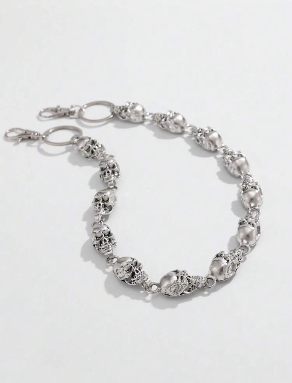Heavy Metal Punk-Rock High-Polished Silver-Tone Sculptural 3D Skull Link Wallet and Jeans Chain 3