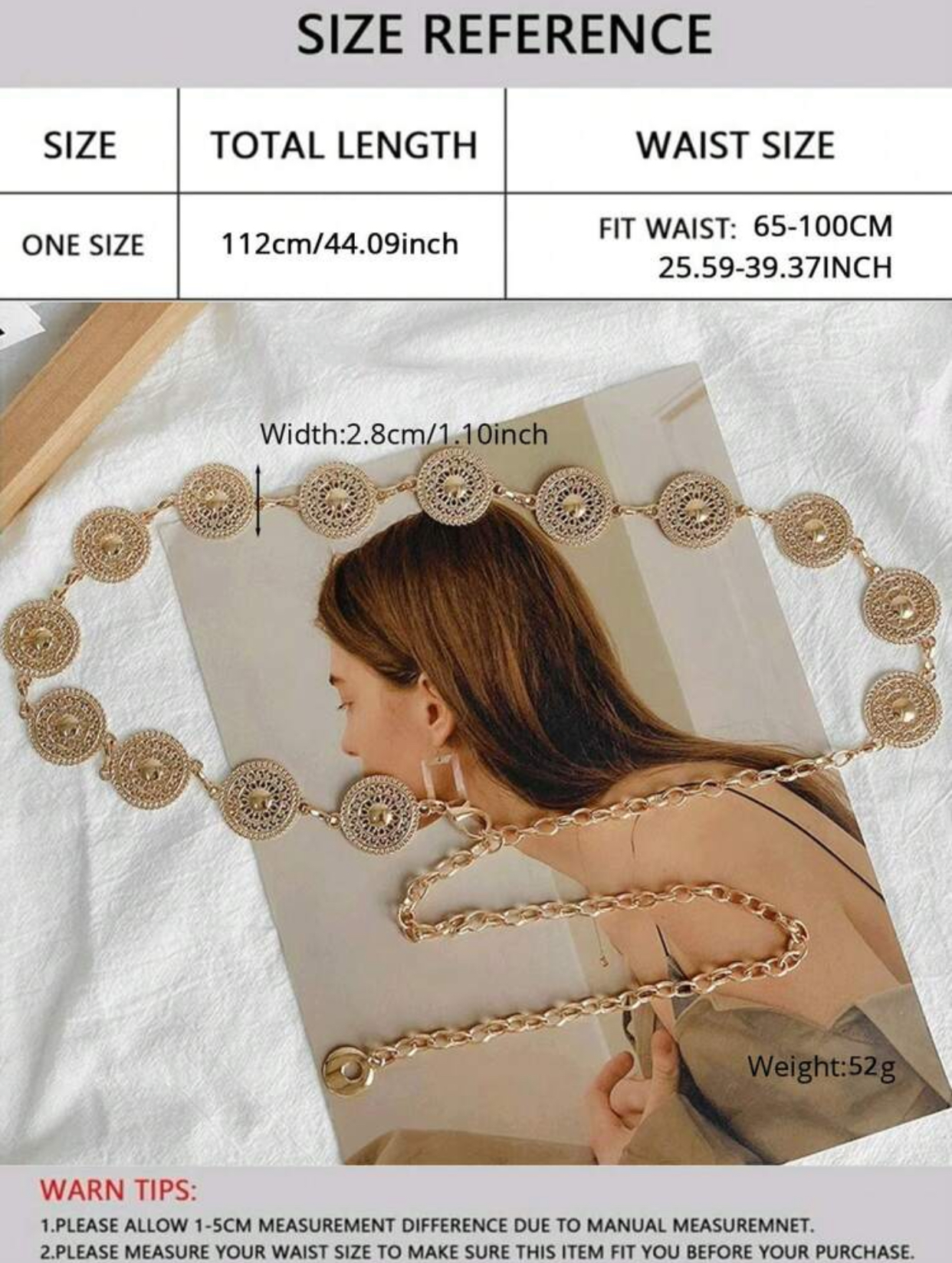 Vintage Bohemian Engraved Antique Gold-Tone Textured Coin Discs Interconnected Statement Chain Belt 3