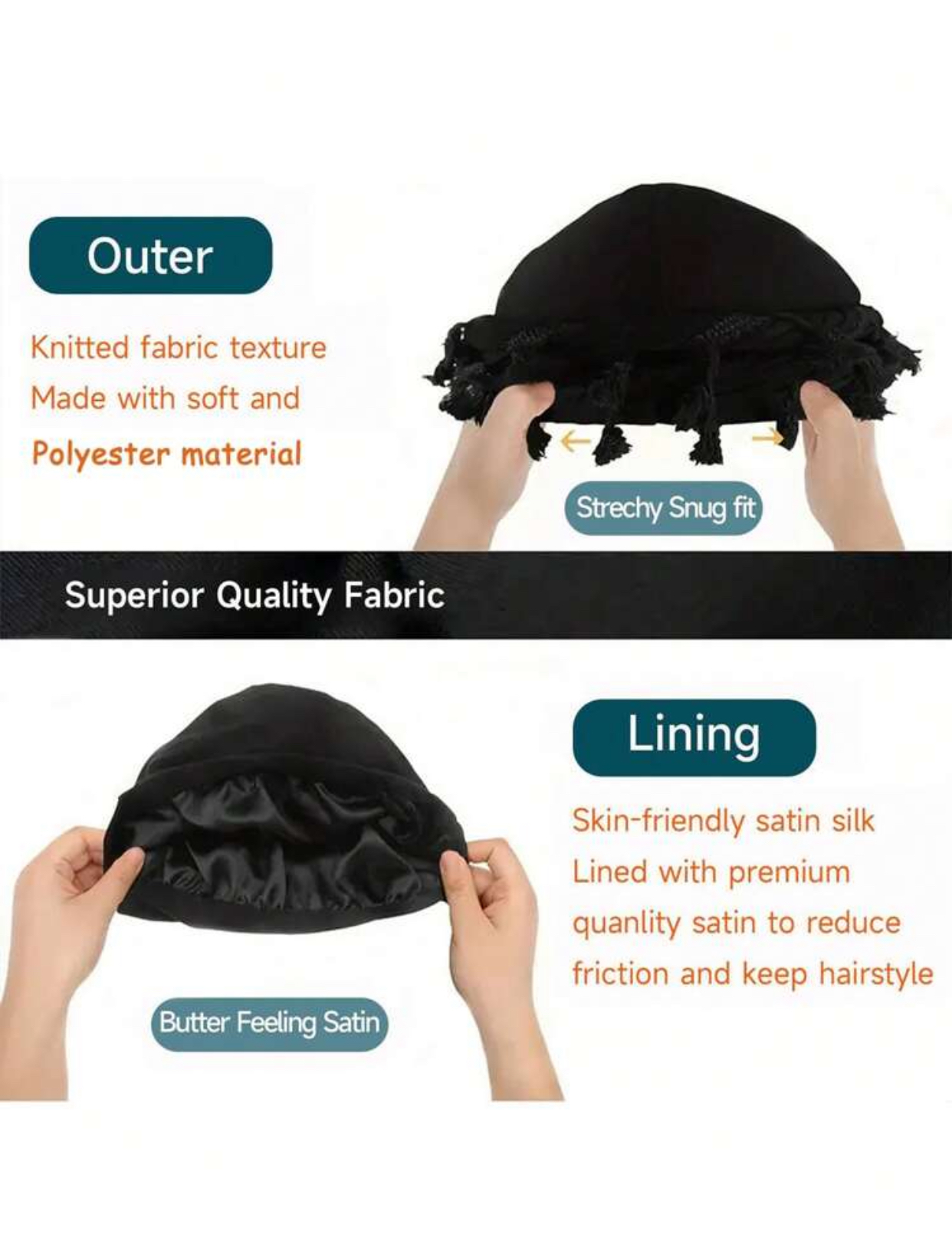 Men's Tasseled Desert Shemagh Head Wrap Beanie Hat in Solid Jet Black 3