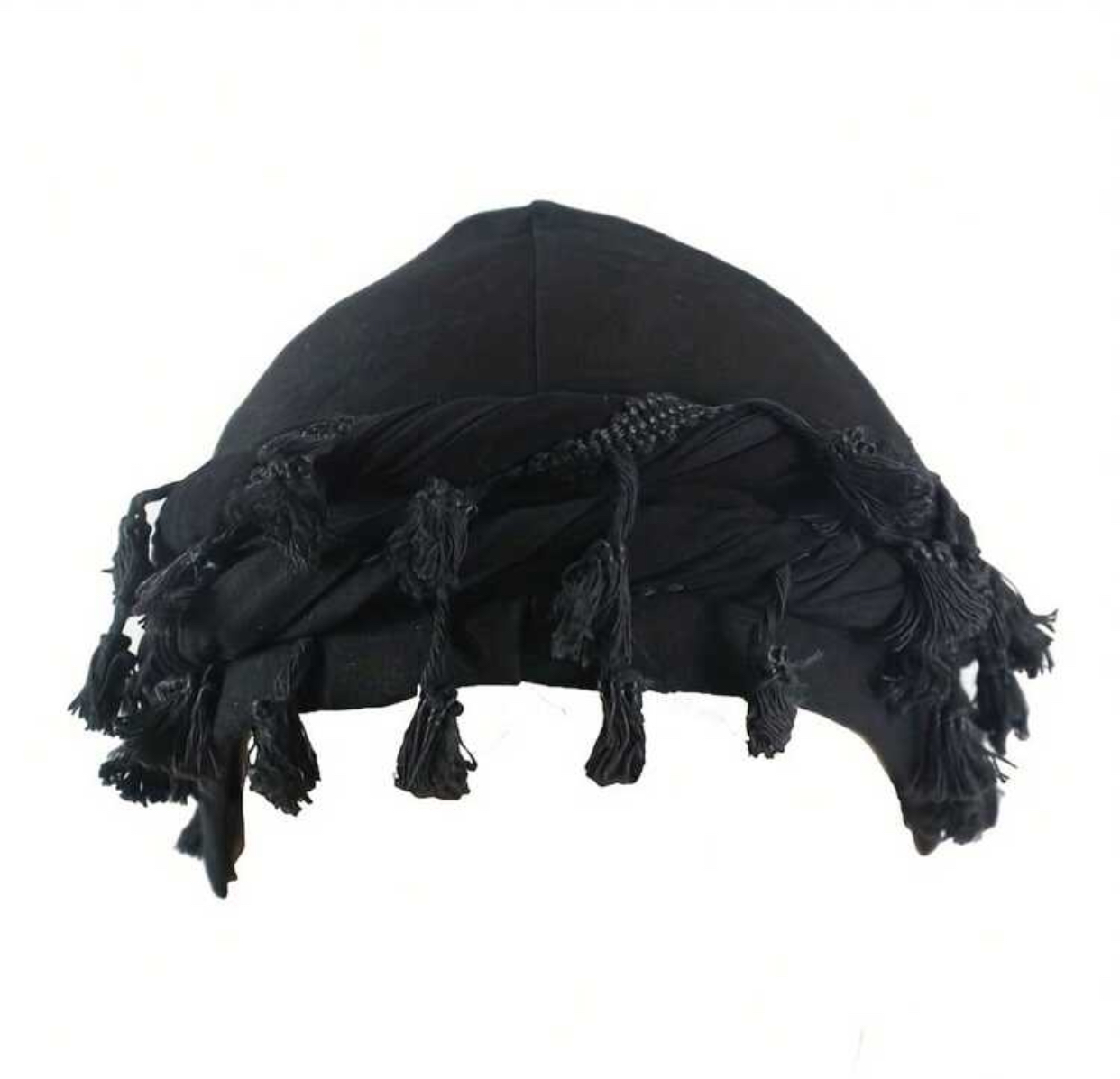 Men's Tasseled Desert Shemagh Head Wrap Beanie Hat in Solid Jet Black