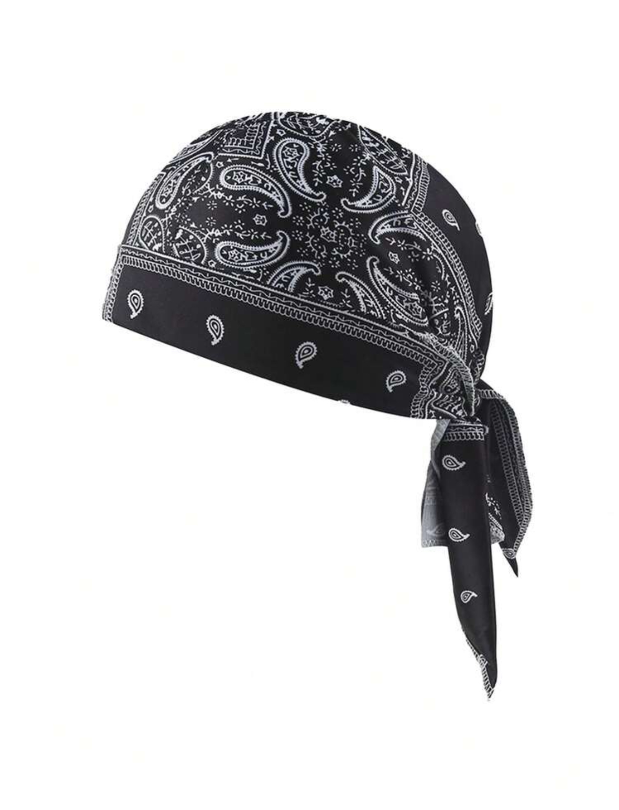 Western Monochrome Paisley Patterned Bandana Headscarf in Deep Black