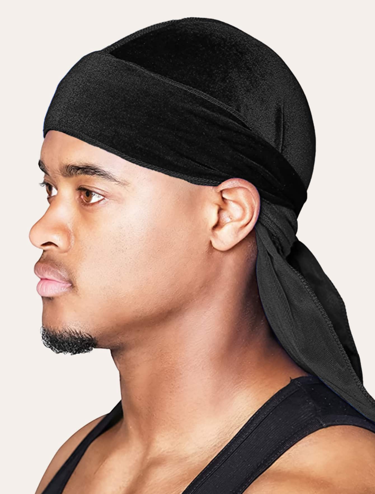 Premium Crushed Velvet Luxury Men's Durag with Long Wrap Ties in Onyx Black