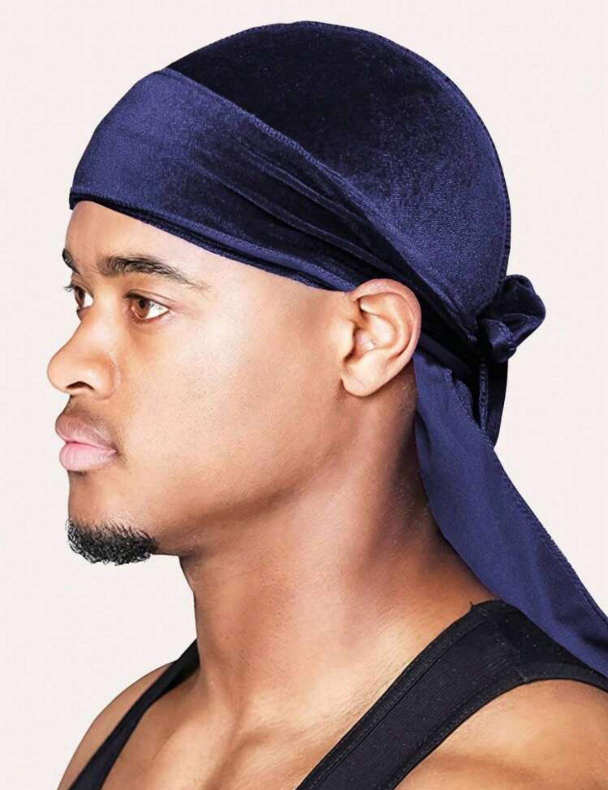 Premium Crushed Velvet Luxury Men's Durag with Long Wrap Ties in Onyx Black 2