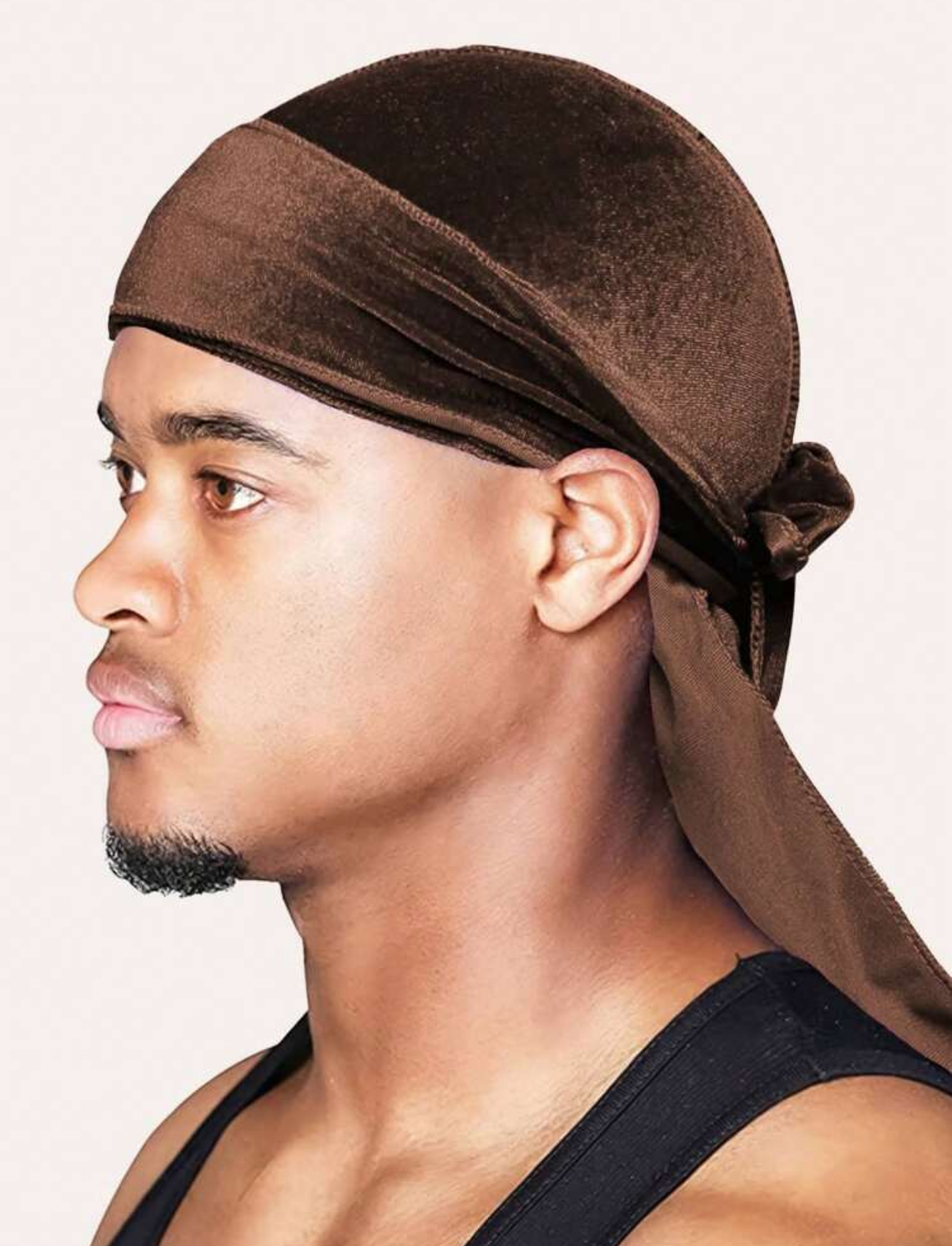 Premium Crushed Velvet Luxury Men's Durag with Long Wrap Ties in Onyx Black 3