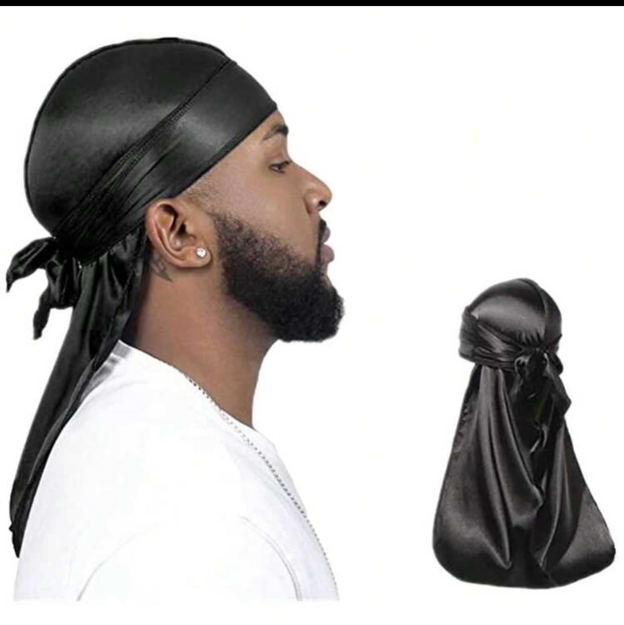 Classic Smooth Satin High-Gloss Wave Durag Head Wrap in Deep Charcoal Black