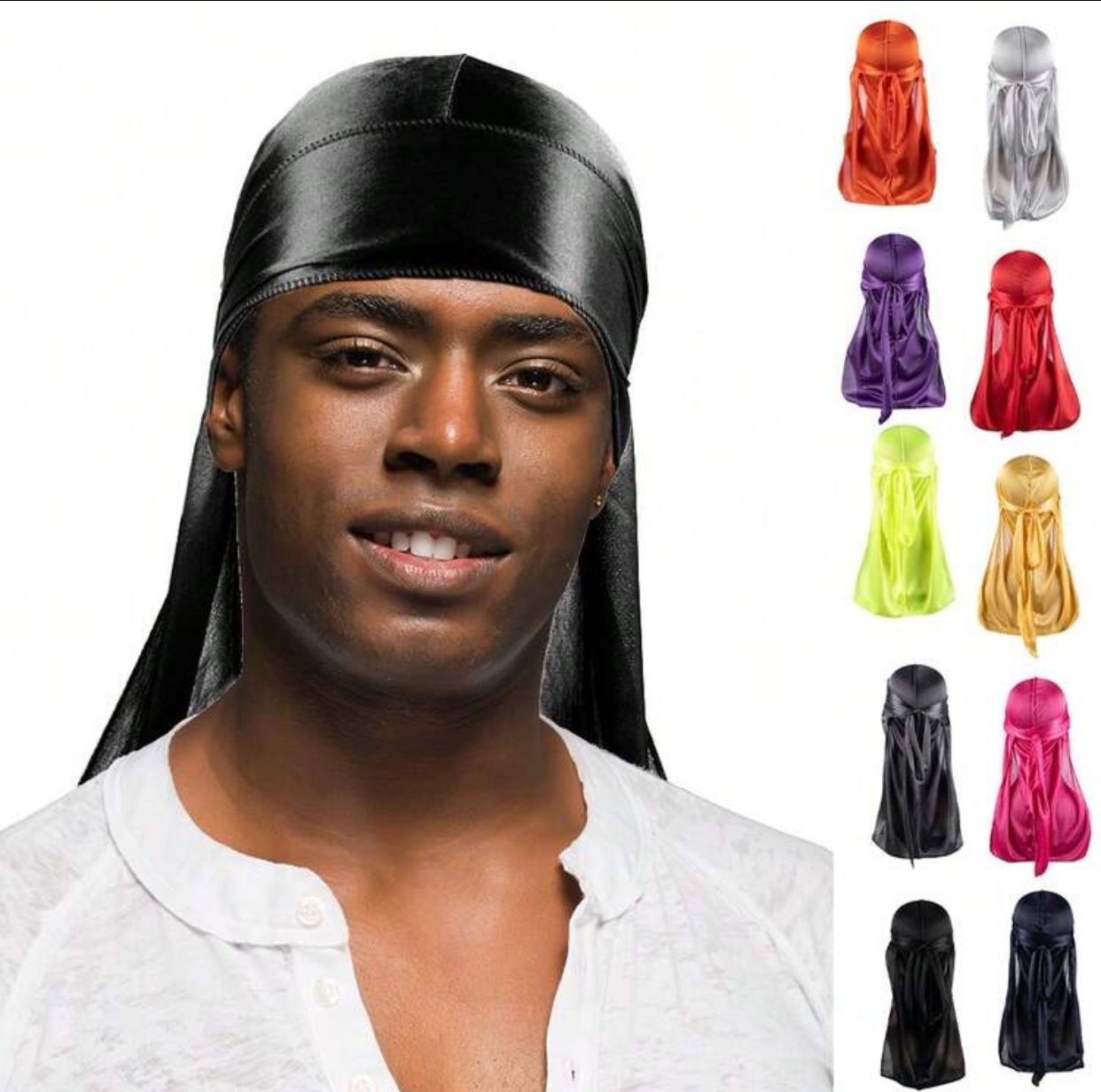Classic Smooth Satin High-Gloss Wave Durag Head Wrap in Deep Charcoal Black 2