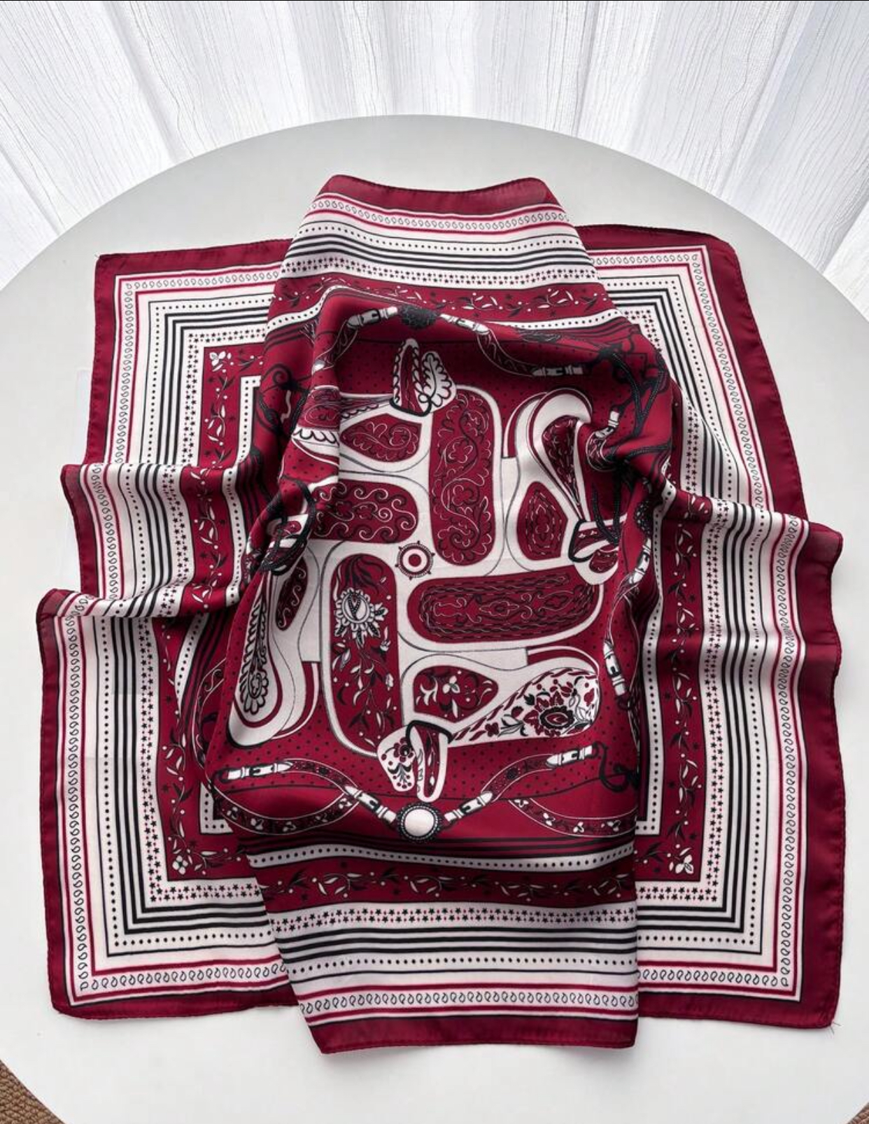 Elegant Baroque-Inspired Crimson Red and Ivory Paisley Satin Neck Tie Scarf 2