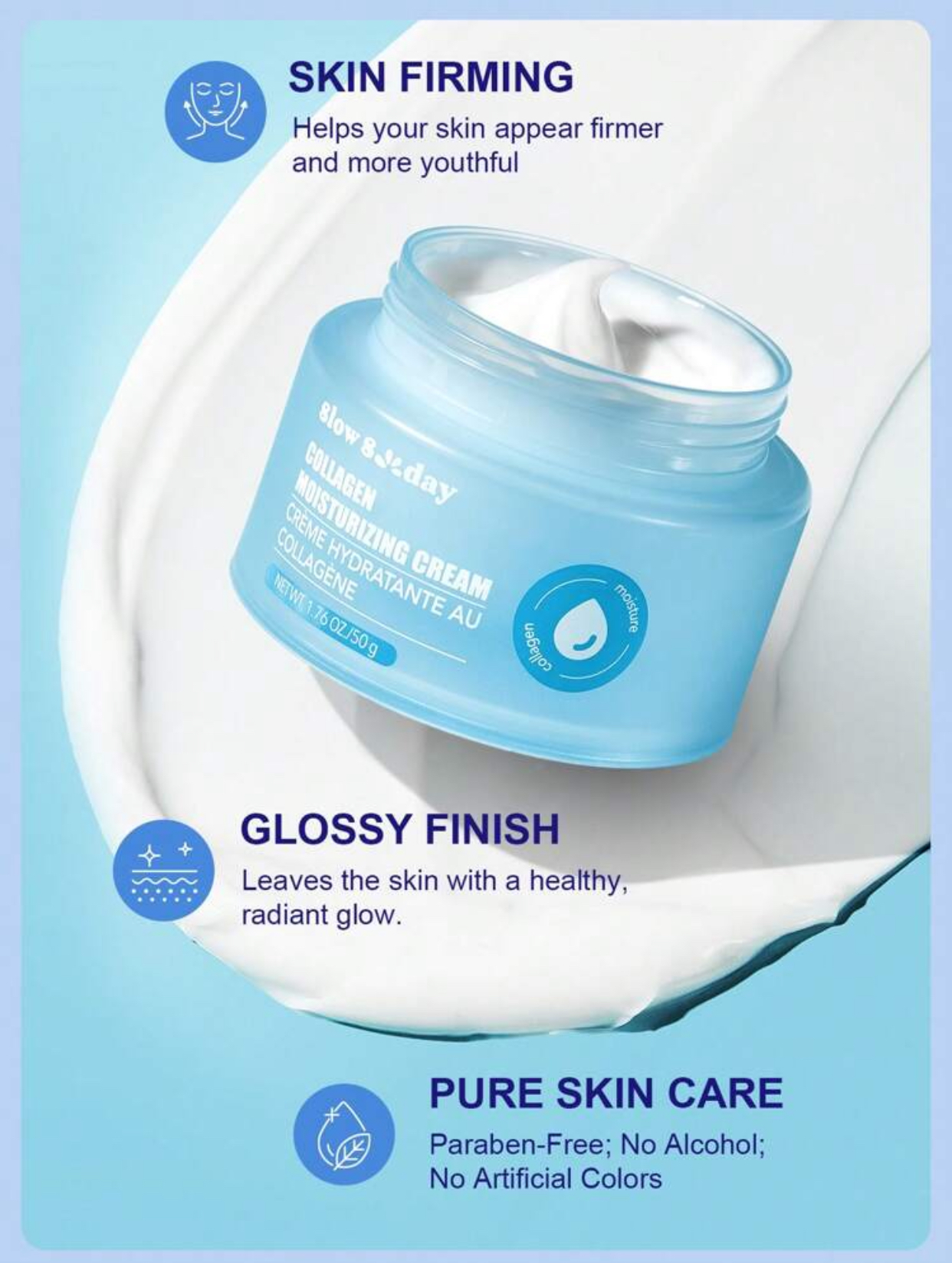 Slow Sunday Collagen Moisturizing Cream Skin Firming and Elasticity Boosting Paraben-Free Glossy Finish Regenerating Facial Moisturizer (Net Wt. 1.76 oz / 50g Tub) 3