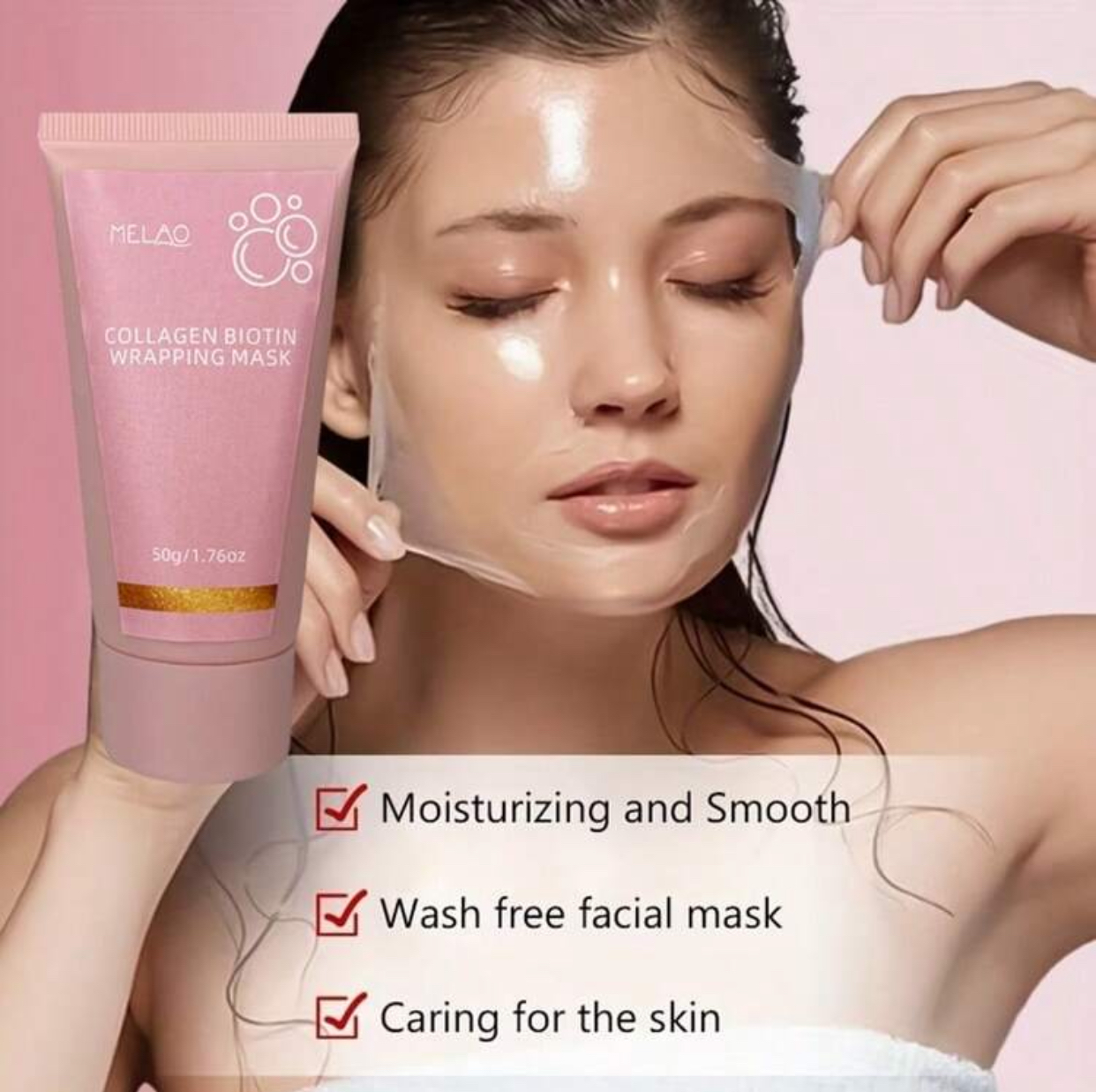 Melao Collagen Biotin Peeling Wrapping Mask Moisturizing and Smoothing Wash-Free Anti-Aging Regenerating Facial Treatment (Net Wt. 1.76 oz / 50g Tube) 3