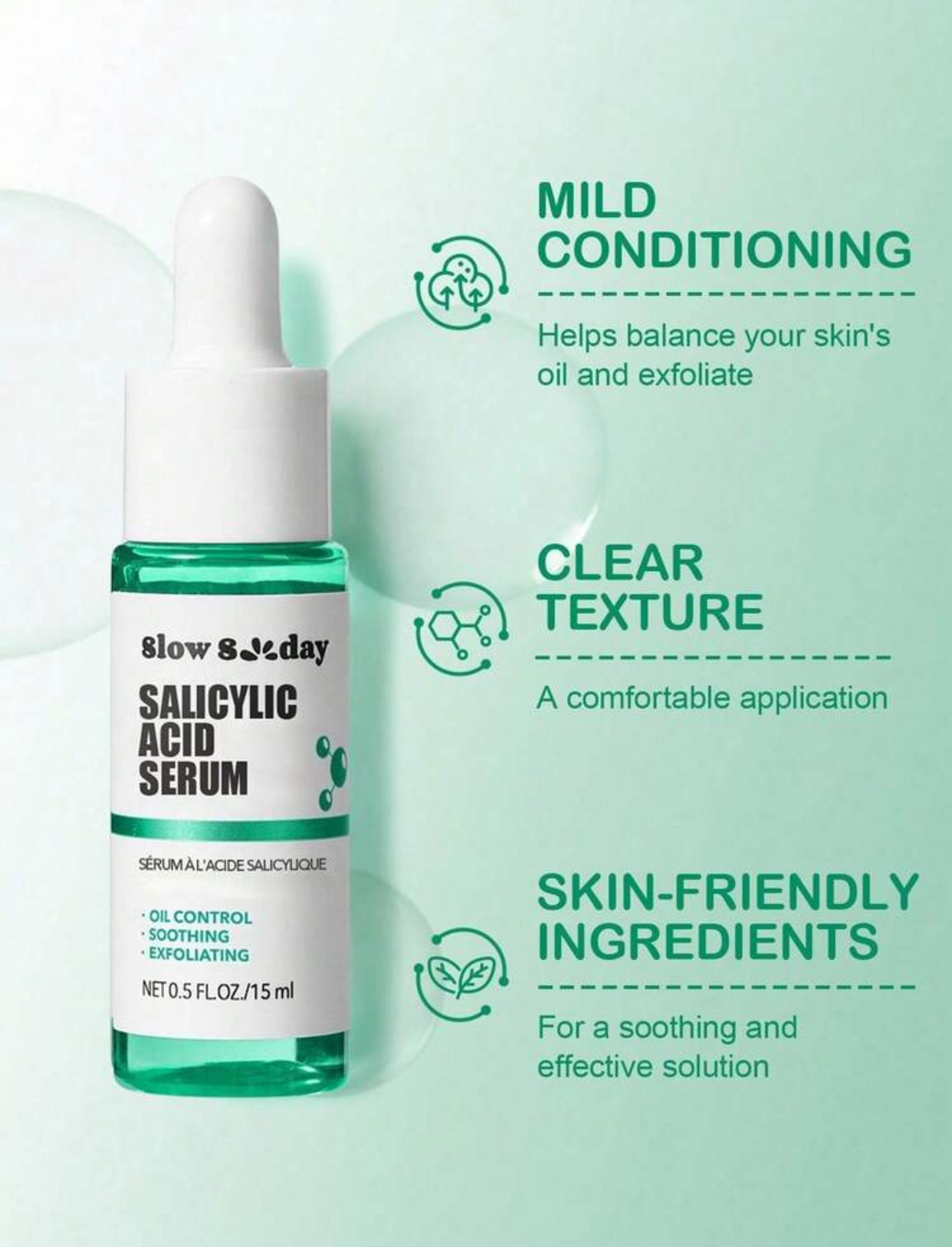 Slow Sunday Salicylic Acid Serum Concentrated Sebum Control Soothing and Exfoliating Clear Texture Facial Treatment (Net Wt. 0.5 FL. OZ. / 15ml Dropper Bottle) 2