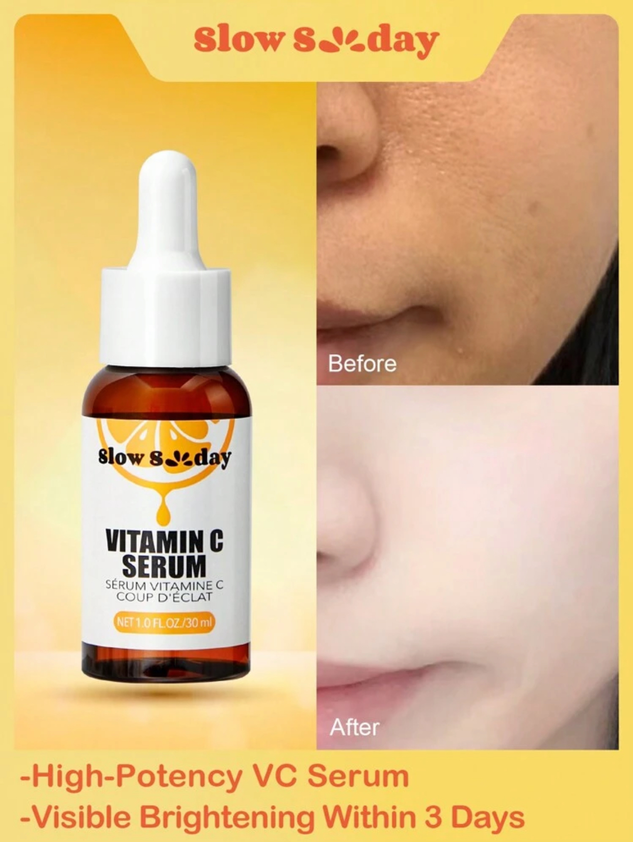 Slow Sunday Vitamin C Serum High-Potency Brightening Coup D'Éclat Antioxidant Facial Treatment for Hyper-Pigmentation Correction (Net Wt. 1.0 FL. OZ. / 30ml Dropper Bottle) 3