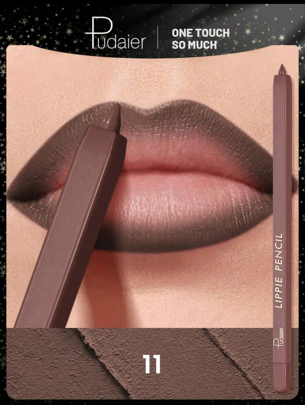 Pudaier Lippie Pencil High-Pigment Velvet Matte Waterproof Defined Lip Liner Pen – Shade 11 Deep Cocoa Brown