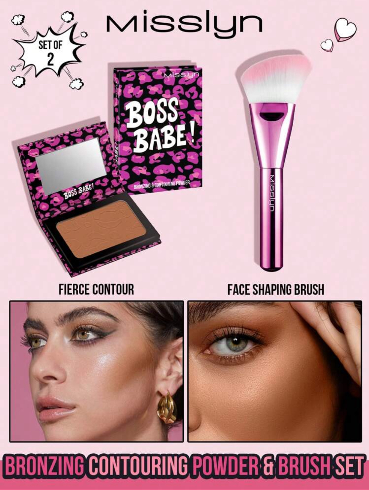 Misslyn Boss Babe! 2-Piece Bronzing Contouring Powder & Face Shaping Brush Set
