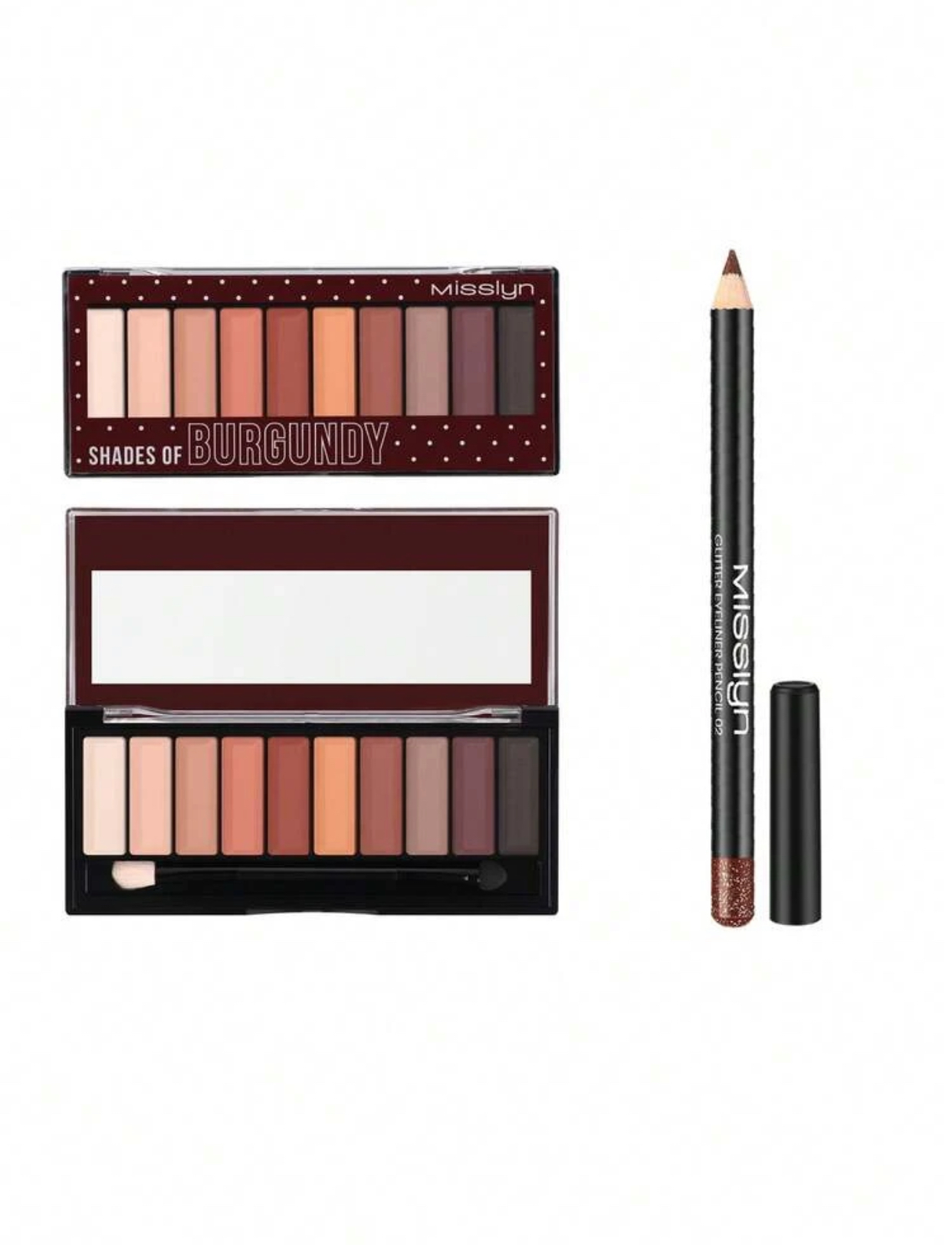 Misslyn Shades of Burgundy Eyeshadow Palette and Glitter Eyeliner Pencil Duo Set