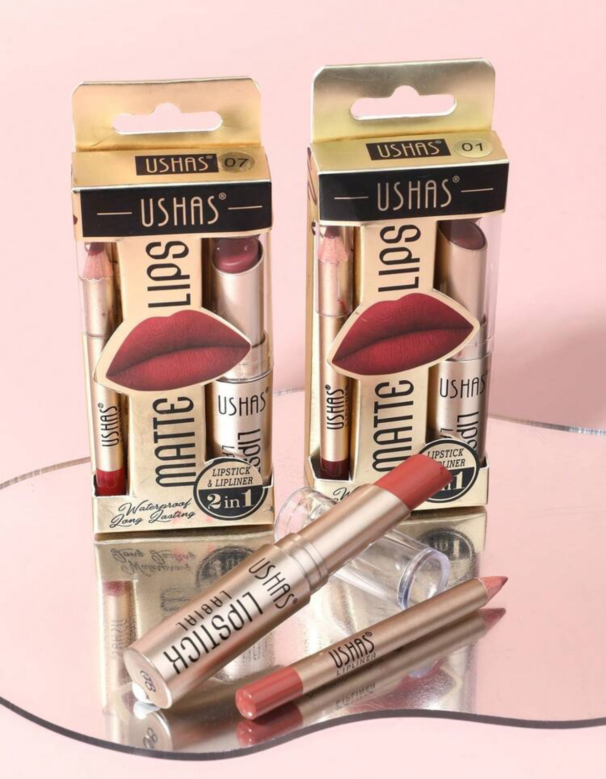 USHAS Matte Lips 2-in-1 Long-Lasting Waterproof Lipstick & Lip Liner Set