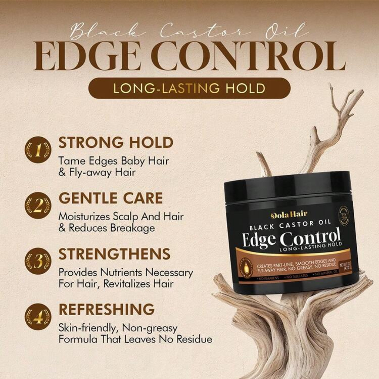 Dola Hair Black Castor Oil Edge Control Gel Long-Lasting Maximum Hold Taming Pomade 2
