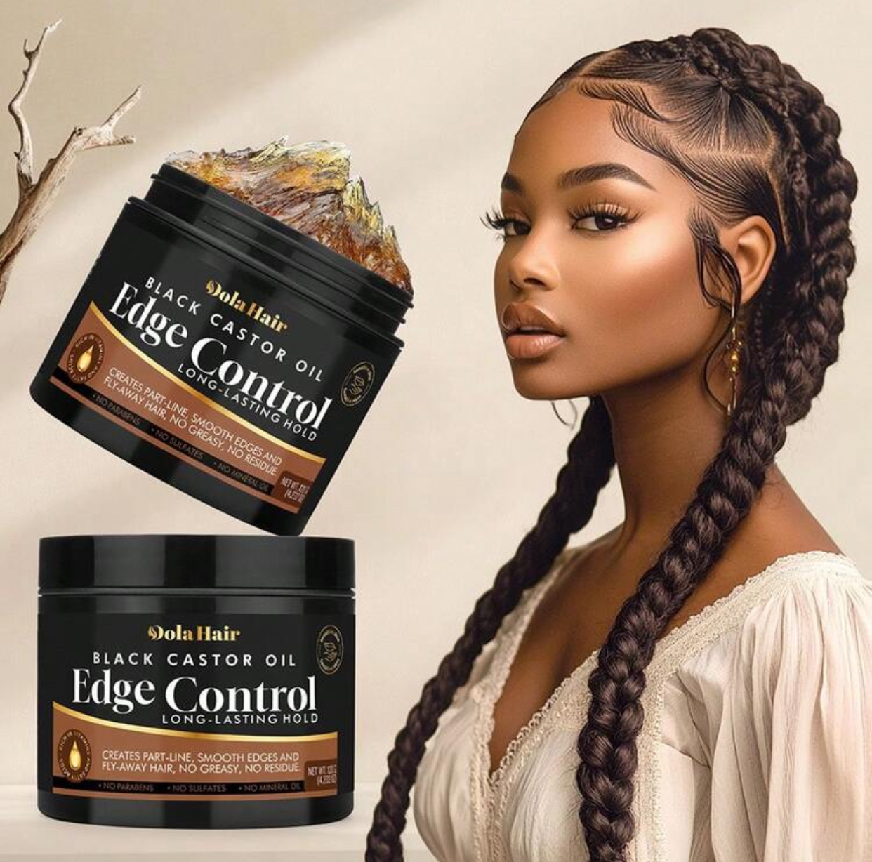 Dola Hair Black Castor Oil Edge Control Gel Long-Lasting Maximum Hold Taming Pomade 3