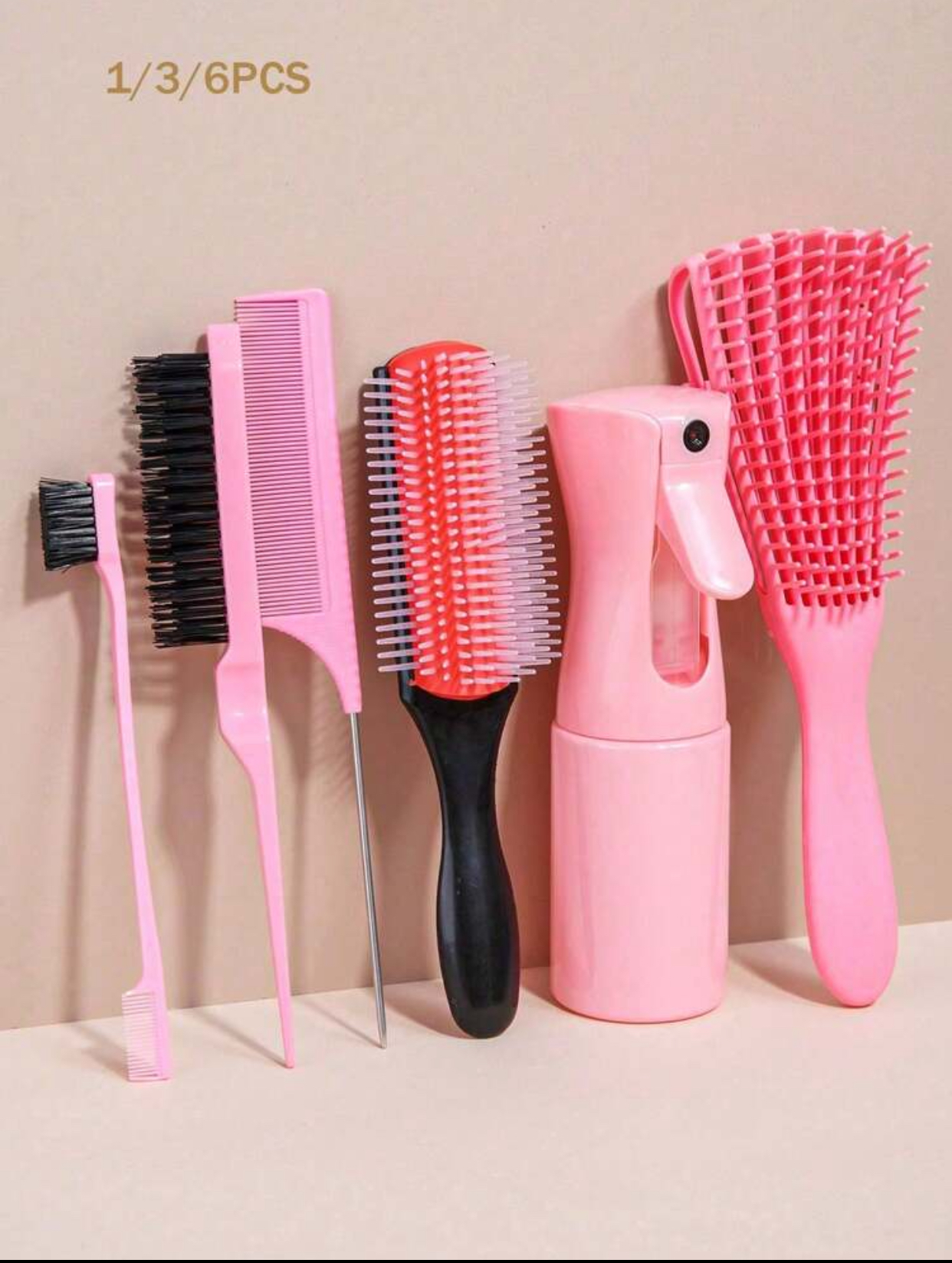Professional 6-Piece Total Hair Styling Kit with Detangling Brushes, Sectioning Combs, and Mist Bottle 2