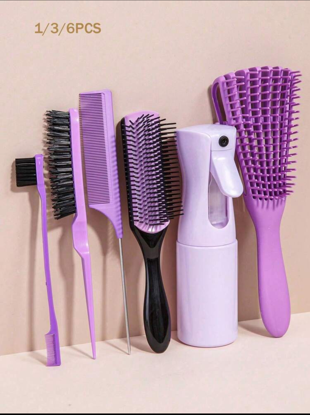 Professional 6-Piece Total Hair Styling Kit with Detangling Brushes, Sectioning Combs, and Mist Bottle 3
