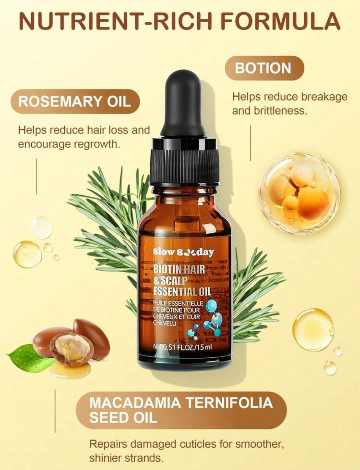 Slow Sunday Biotin Hair & Scalp Essential Oil with Rosemary & Macadamia Ternifolia Seed Oil 2