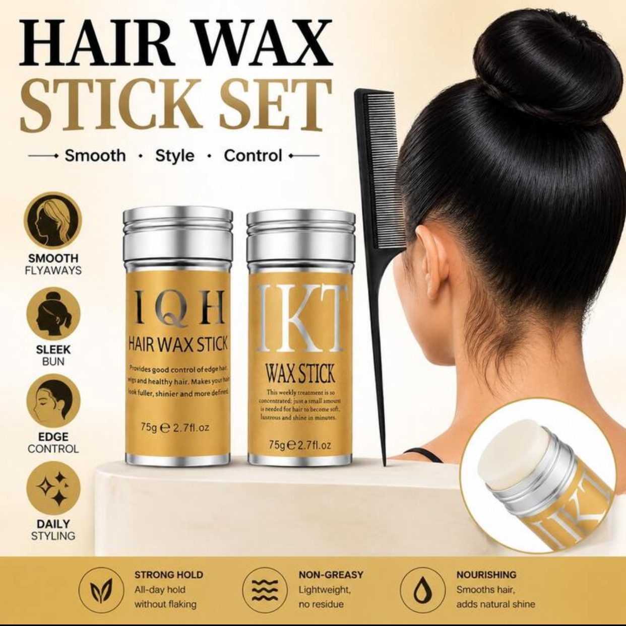 IKT Hair Wax Stick Extreme Smoothing Long-Lasting Flyaway and Edge Taming Pomade 3