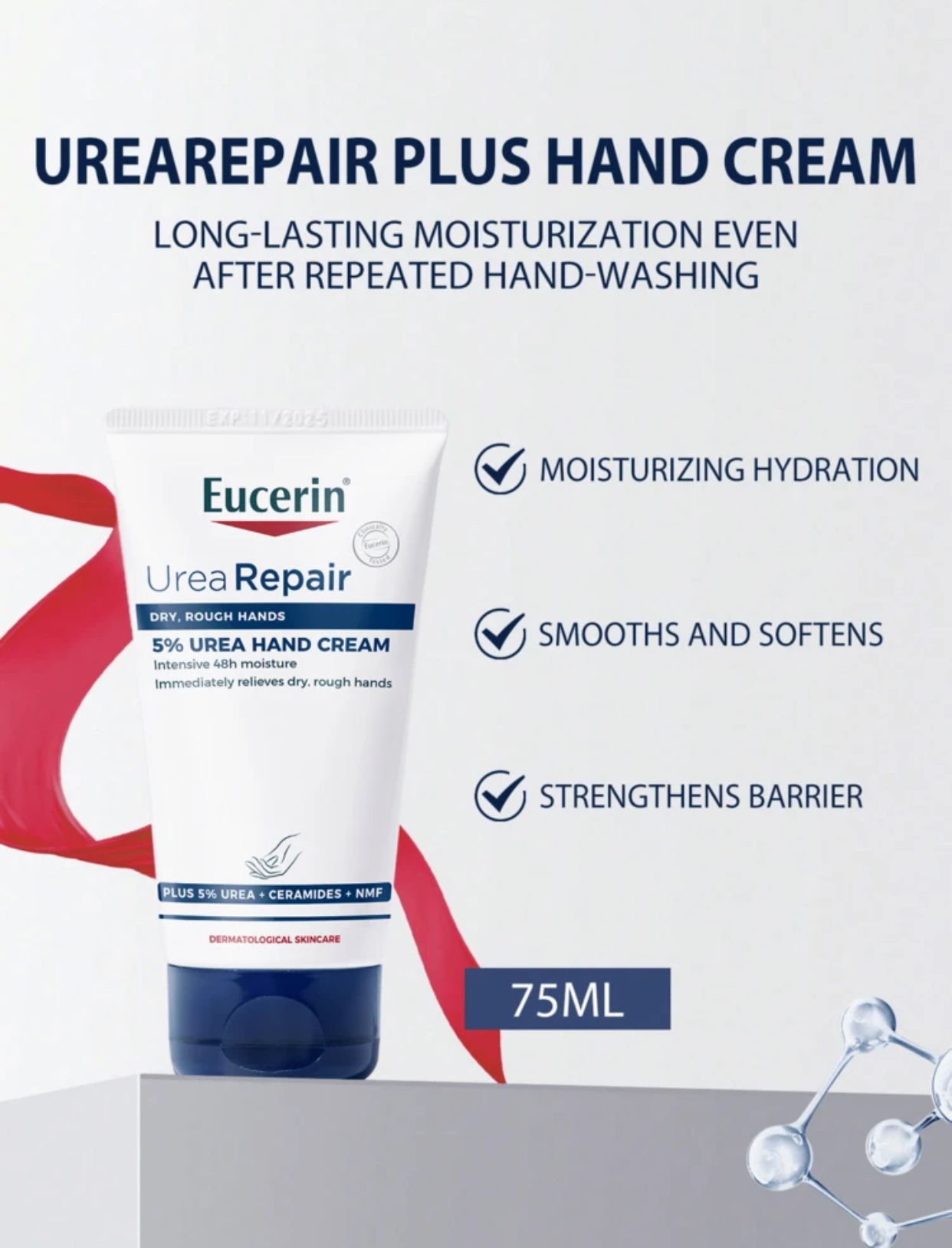 Eucerin UreaRepair Plus 5% Urea Hand Cream – Intensive 48-Hour Moisture Therapy for Dry, Rough Hands with Ceramides and Natural Moisturizing Factors (NMF) 2