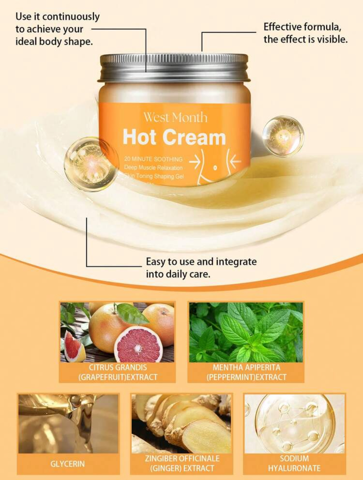 West Month 87% Organic Hot Cream – 20-Minute Soothing Deep Muscle Relaxation & Anti-Cellulite Skin Toning Body Shaping Gel (100g / 3.53oz) 2