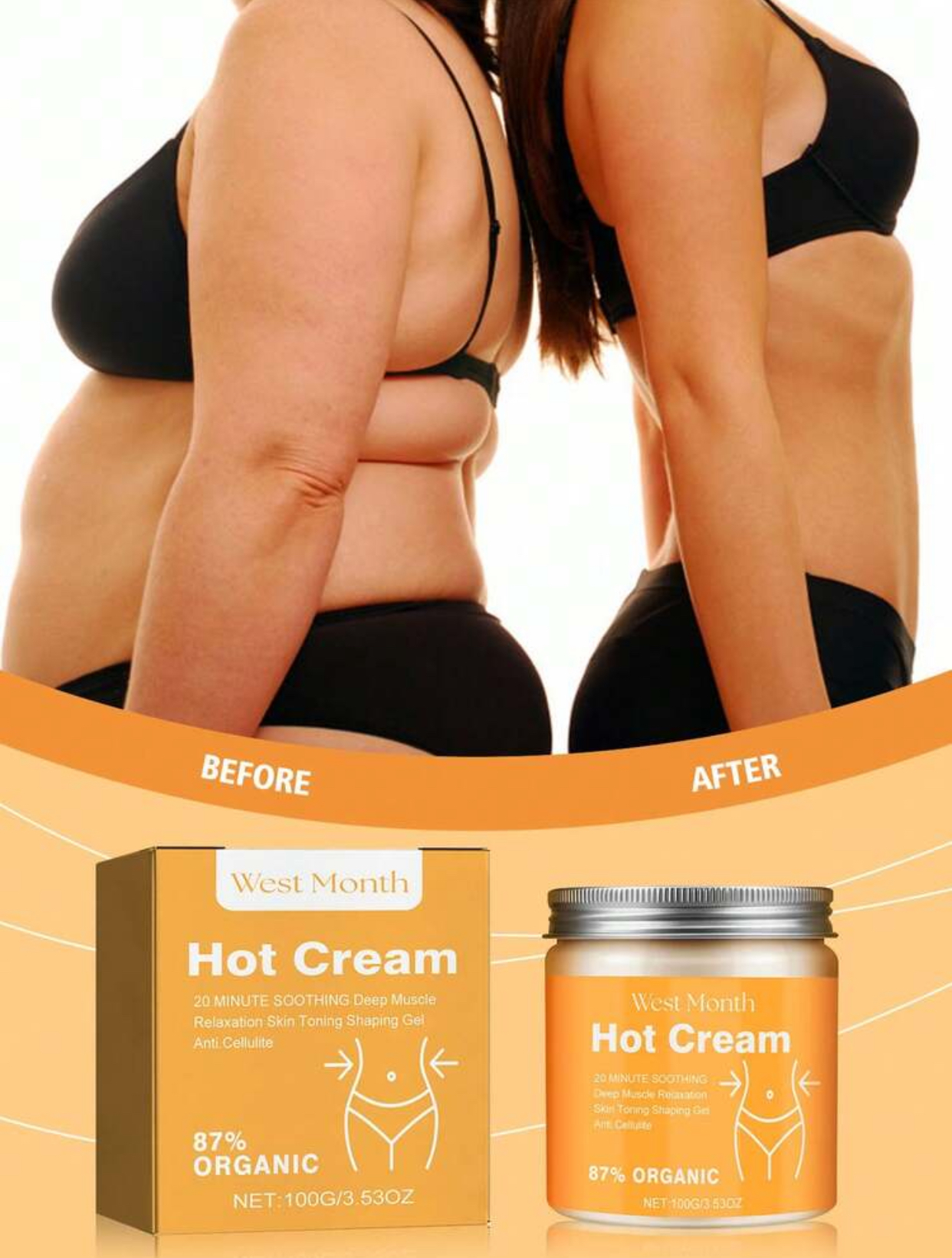 West Month 87% Organic Hot Cream – 20-Minute Soothing Deep Muscle Relaxation & Anti-Cellulite Skin Toning Body Shaping Gel (100g / 3.53oz) 3