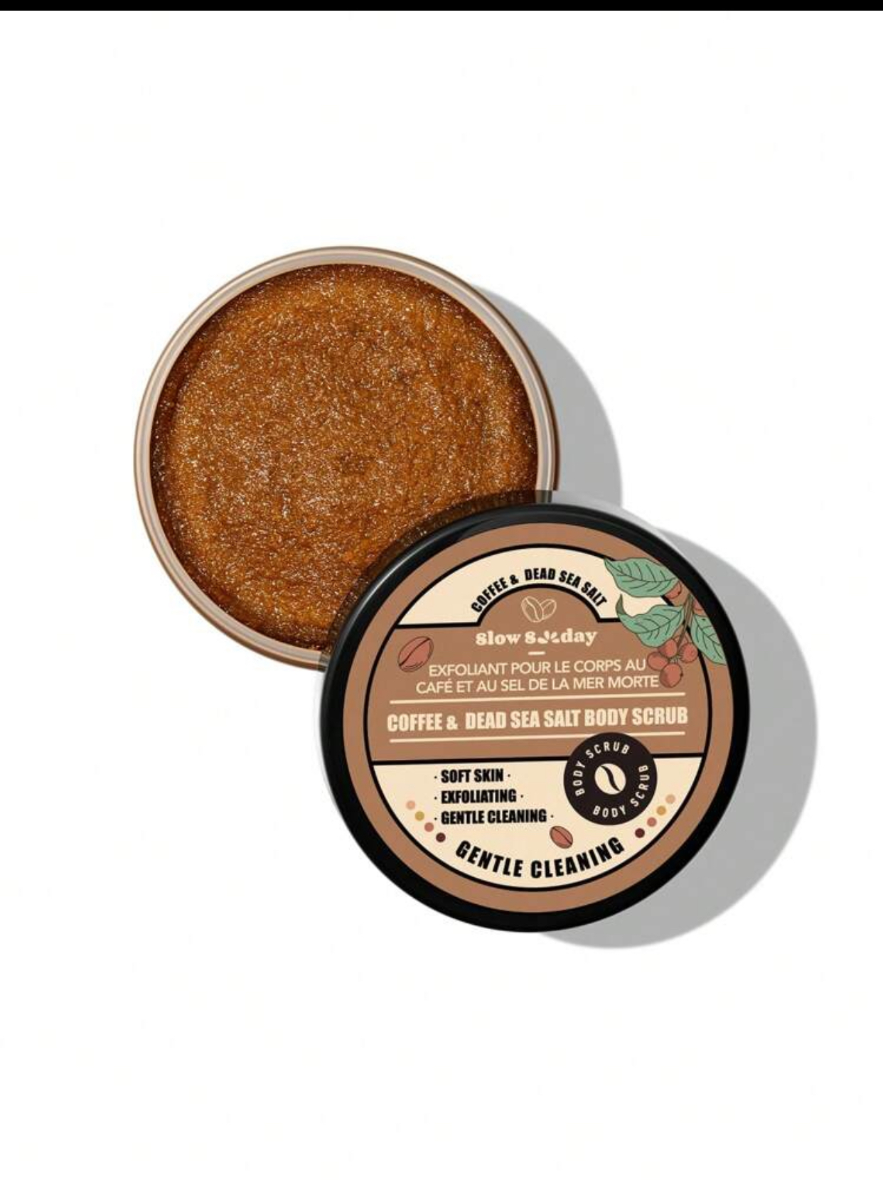 slow & day Coffee & Dead Sea Salt Body Scrub – Gentle Cleansing Exfoliant pour le Corps au Café et au Sel de la Mer Morte for Smooth, Soft Skin