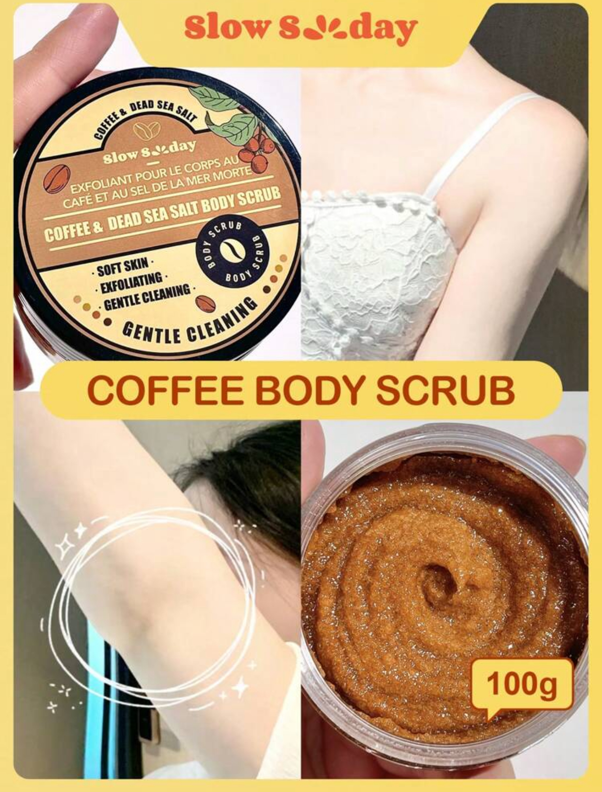 slow & day Coffee & Dead Sea Salt Body Scrub – Gentle Cleansing Exfoliant pour le Corps au Café et au Sel de la Mer Morte for Smooth, Soft Skin 3