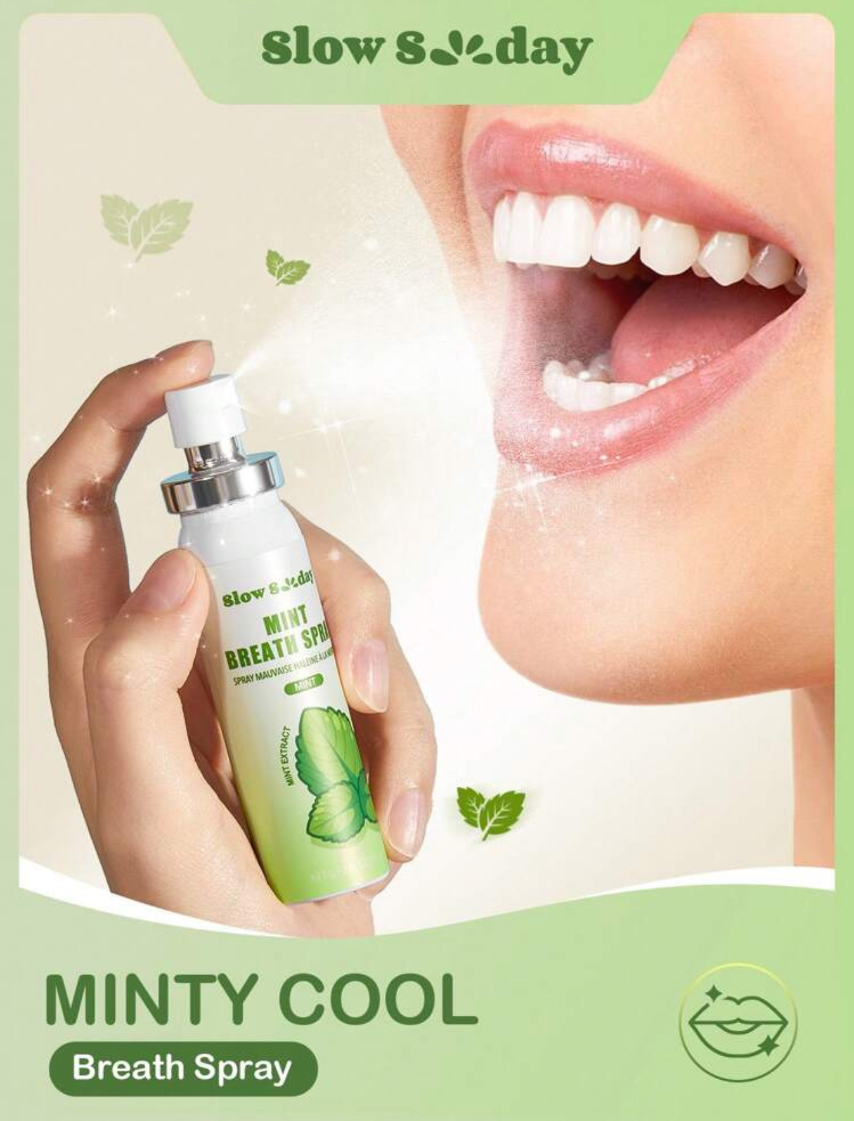 slow & day Mint Breath Spray – Minty Cool Pocket-Sized Long-Lasting Mouth Refresher with Natural Mint Extracts