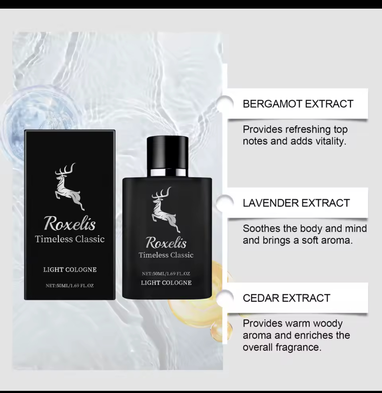 Roxelis Timeless Classic Light Cologne for Men – Premium Daily Fragrance Infused with Bergamot, Lavender, and Cedar Extracts (50ml / 1.69 fl.oz) 2