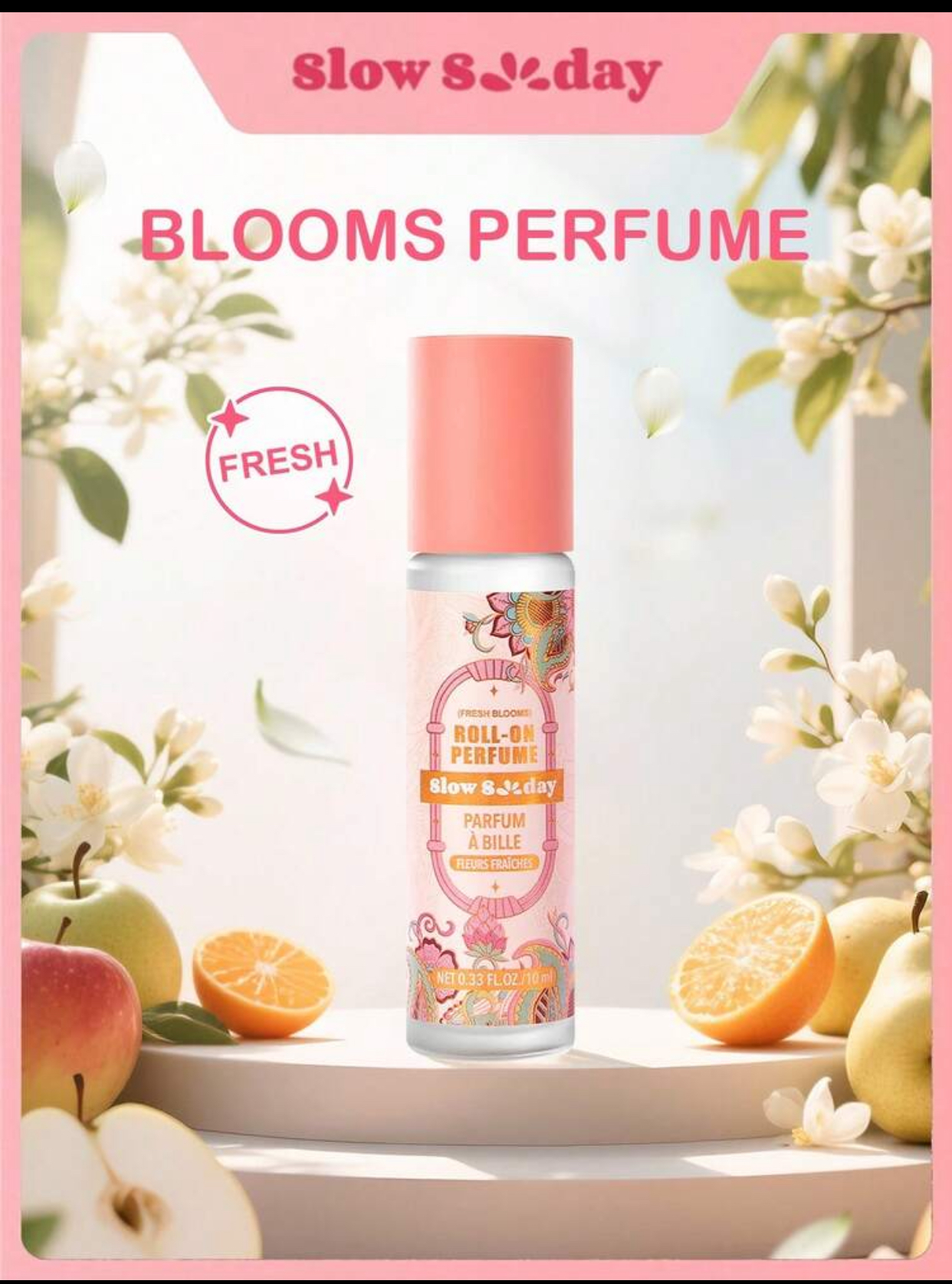 slow & day Fresh Blooms Roll-On Perfume – Portable Travel-Sized Parfum à Bille with Concentrated Botanical Extracts (10ml / 0.33 fl.oz)