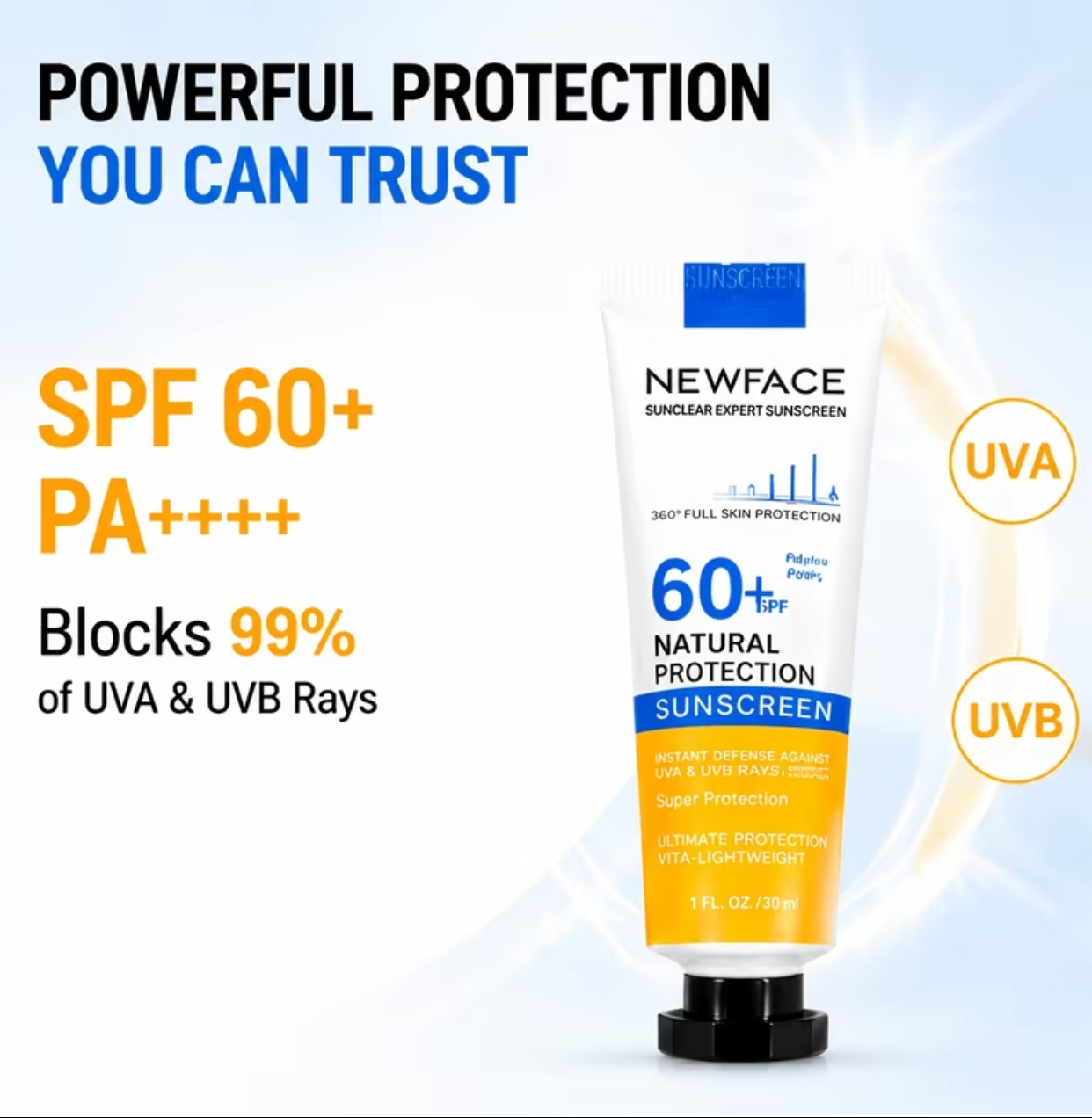 NEWFACE Sunclear Expert Sunscreen Cream – High-Performance SPF 60+ PA++++ Ultimate UV Defense Lotion (30ml)