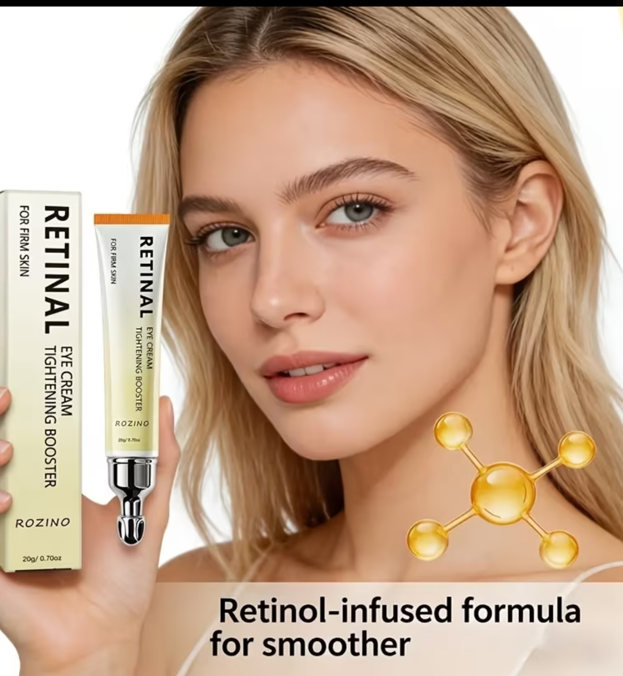 ROZINO Retinal Tightening Booster Eye Cream – 20g Retinol-Infused Smoothing Formula with Cooling Metal Wand Applicator 2