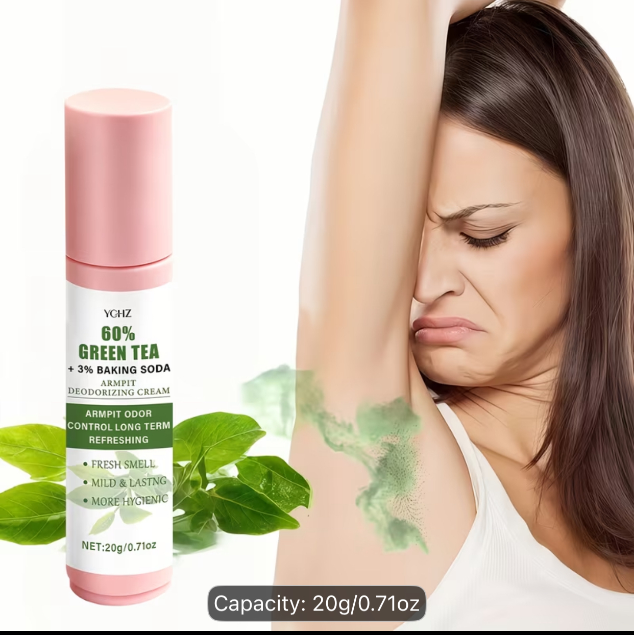 YGHZ 60% Green Tea & 3% Baking Soda Armpit Deodorizing Cream – 20g Intensive Underarm Odor Control Cream 2