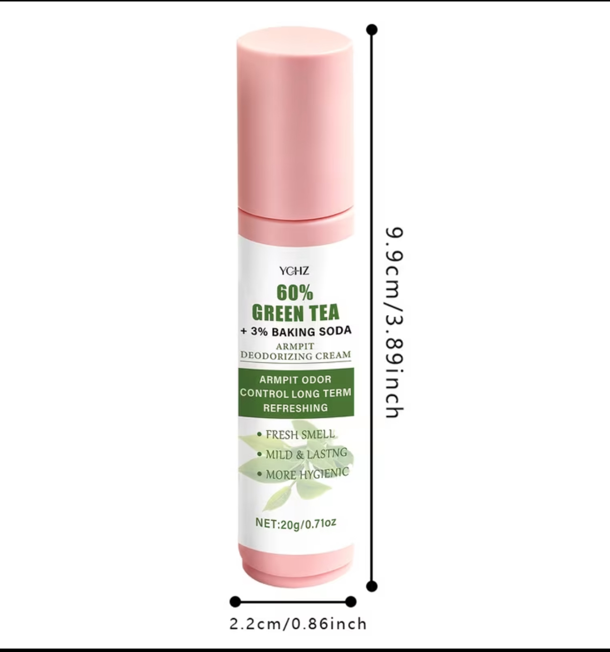 YGHZ 60% Green Tea & 3% Baking Soda Armpit Deodorizing Cream – 20g Intensive Underarm Odor Control Cream 3
