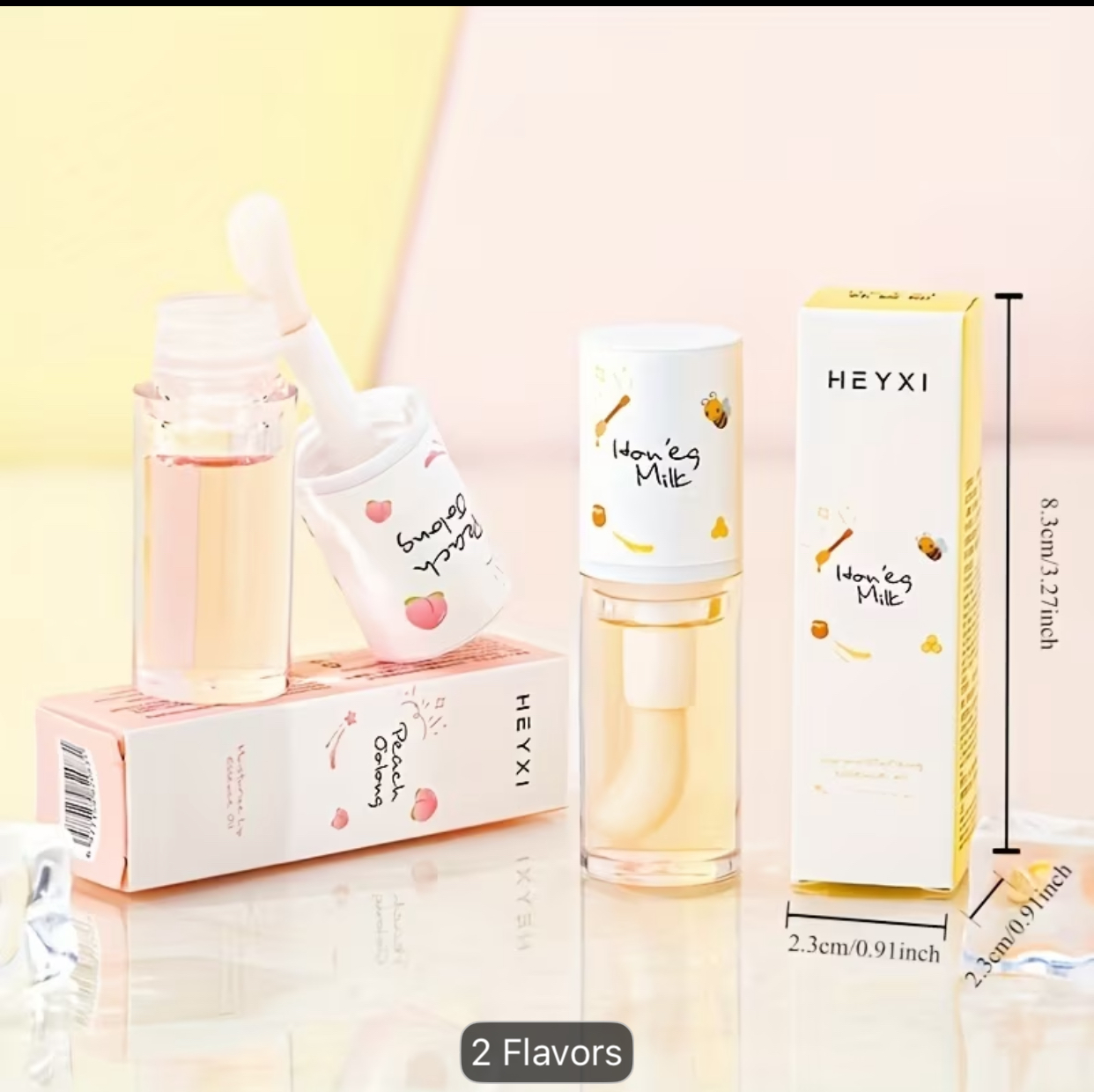 HEYXI Dual-Flavor Moisturizing Lip Oil Set – Nourishing Lip Care Gloss Duo in Honey Milk and Peach Oolong