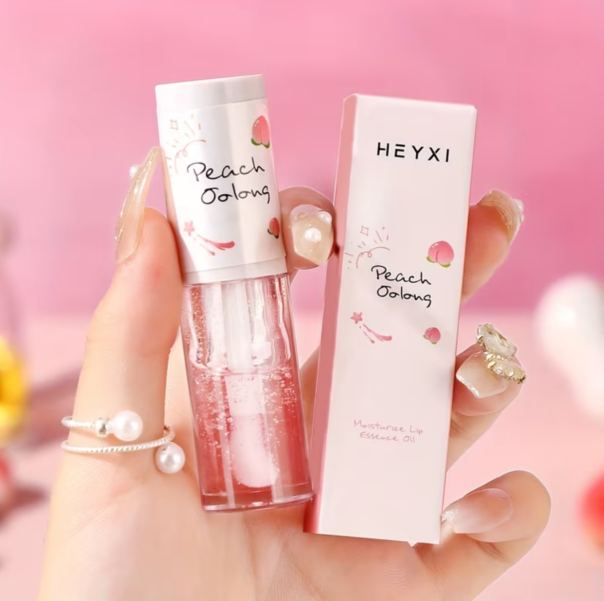 HEYXI Dual-Flavor Moisturizing Lip Oil Set – Nourishing Lip Care Gloss Duo in Honey Milk and Peach Oolong 2
