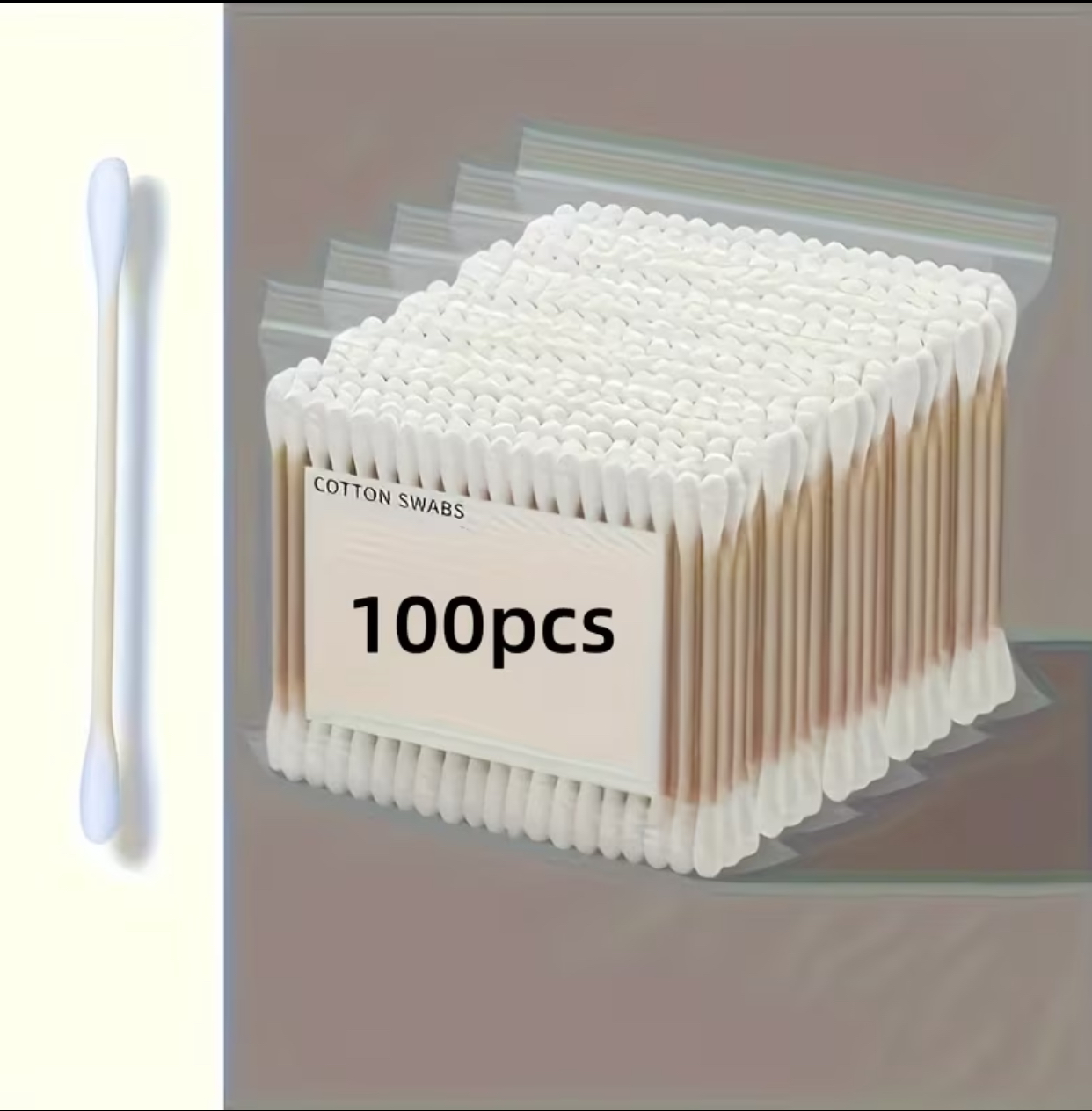 100-Piece Everyday Essentials Cotton Swabs Pack – Double-Tipped Soft Cotton Buds with Sturdy Wooden Sticks