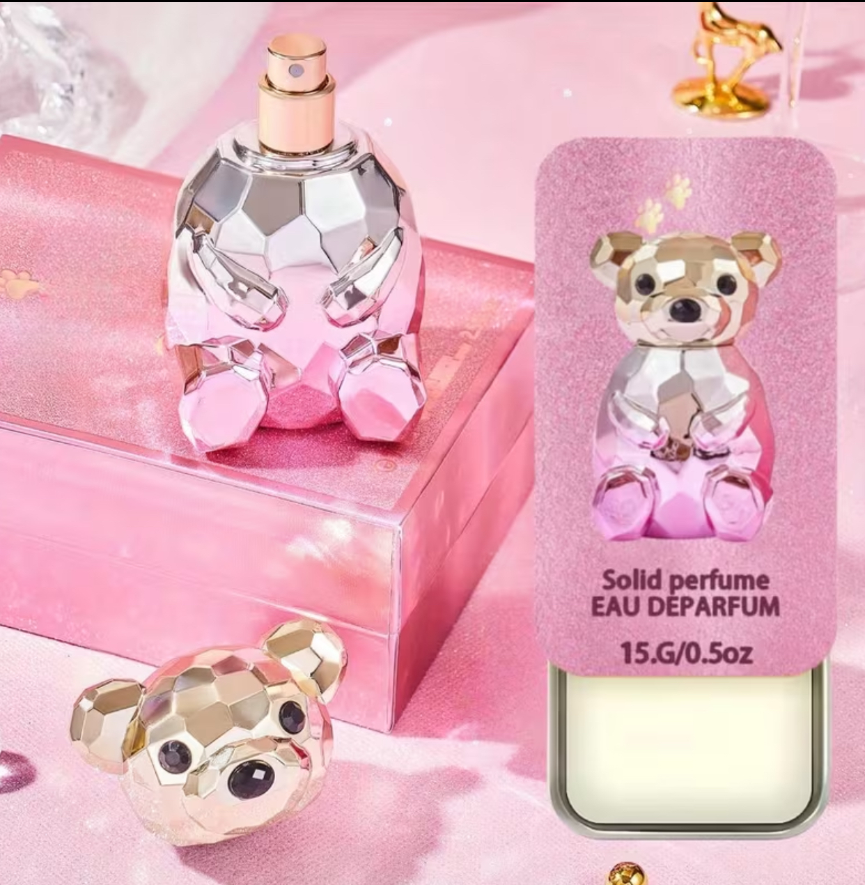 Gummy Bear Solid Perfume Balm – 15g Iridescent Pink Slide-Open Casing with Matching Toy Fragrance Set