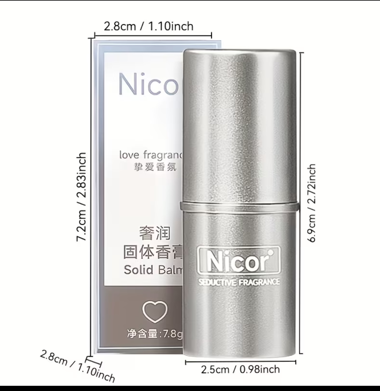 Nicor Seductive Fragrance Solid Balm Stick – 7.8g Portable Silver Twist-Up Travel Cologne Tube