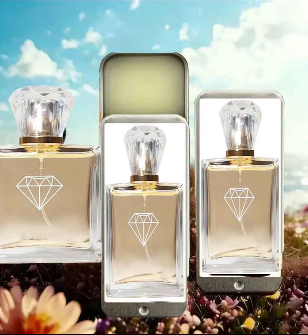 Diamond Motif Crystal-Cap Solid Perfume Balm – 15g Elegantly Boxed Warm Amber Vanity Pocket Cologne 2