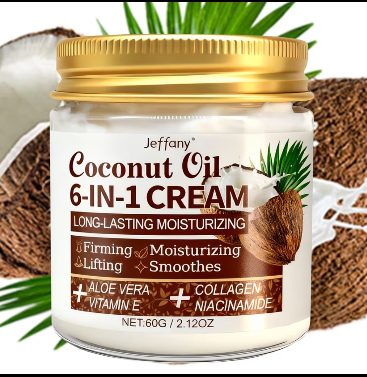 Jeffany Coconut Oil 6-in-1 Face & Body Cream – 60g Advanced Firming, Lifting & Smoothing Moisturizer