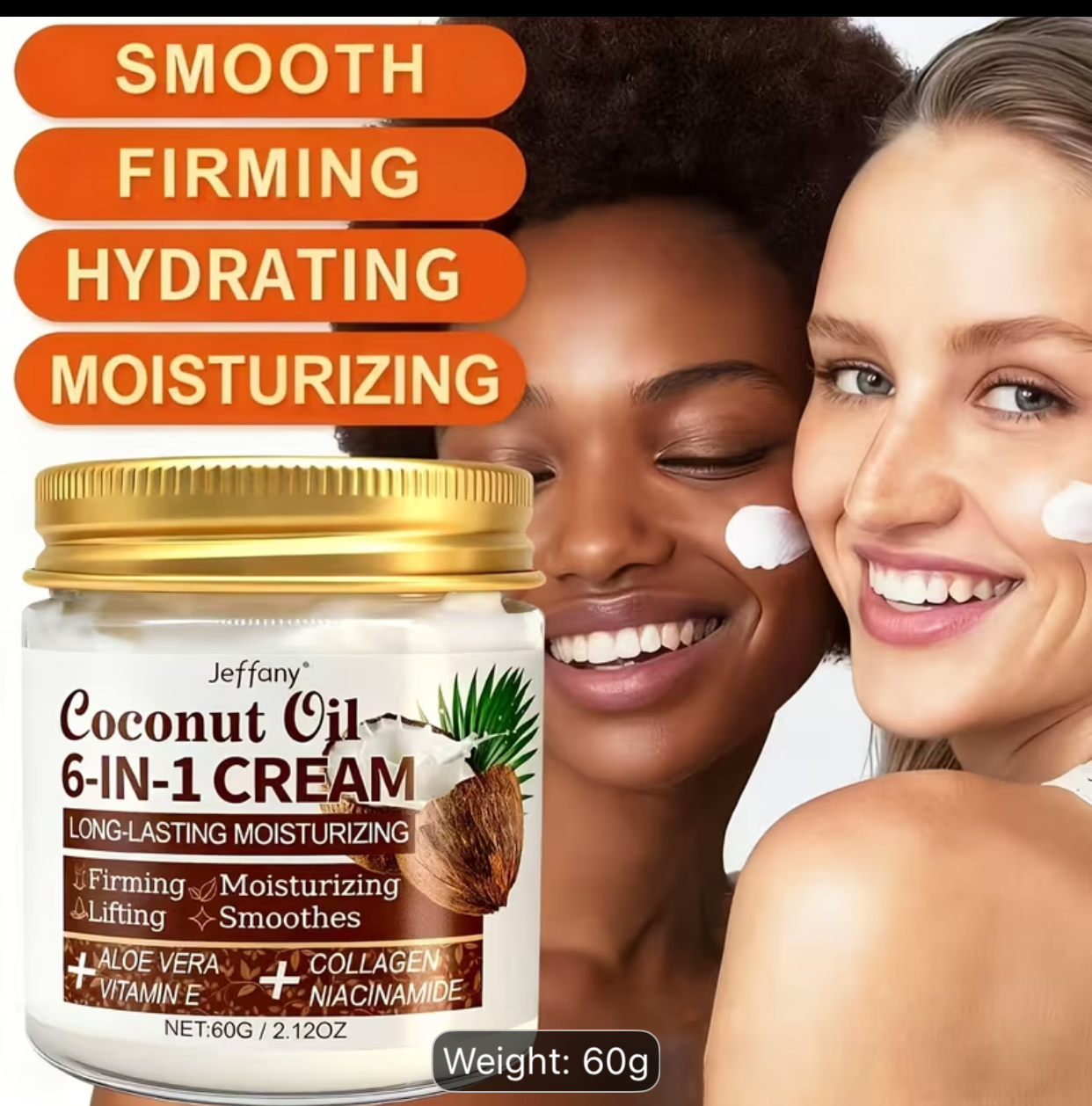 Jeffany Coconut Oil 6-in-1 Face & Body Cream – 60g Advanced Firming, Lifting & Smoothing Moisturizer 2